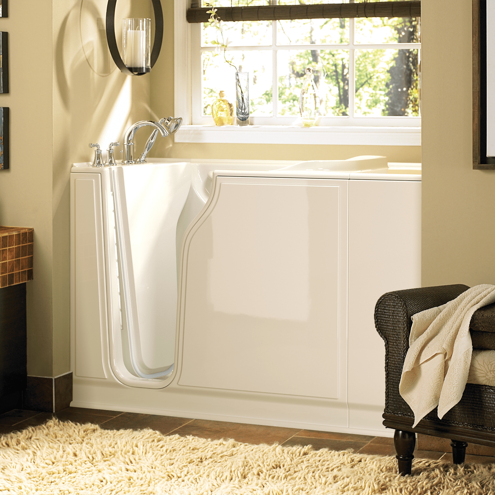 American Standard 3052.309.SLL 29.75-Inches x 51.5-Inches Linen Fiberglass Rectangular Walk-in Soaking bathtub with Faucet Hand Shower Drain ( Left Drain )