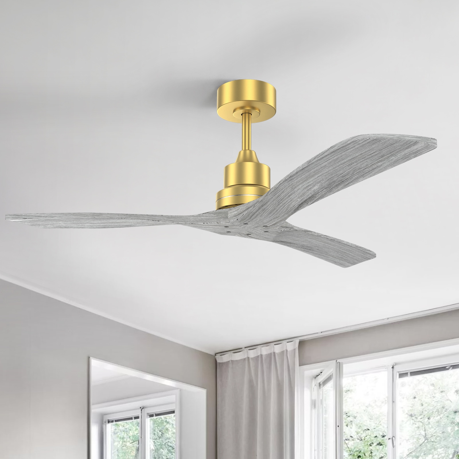 Sofucor LS-5247-BG-WD-SX-60 52-in Color-Changing Gold with Wood Blades Ceiling Fan and Remote ( 3 -Blade )