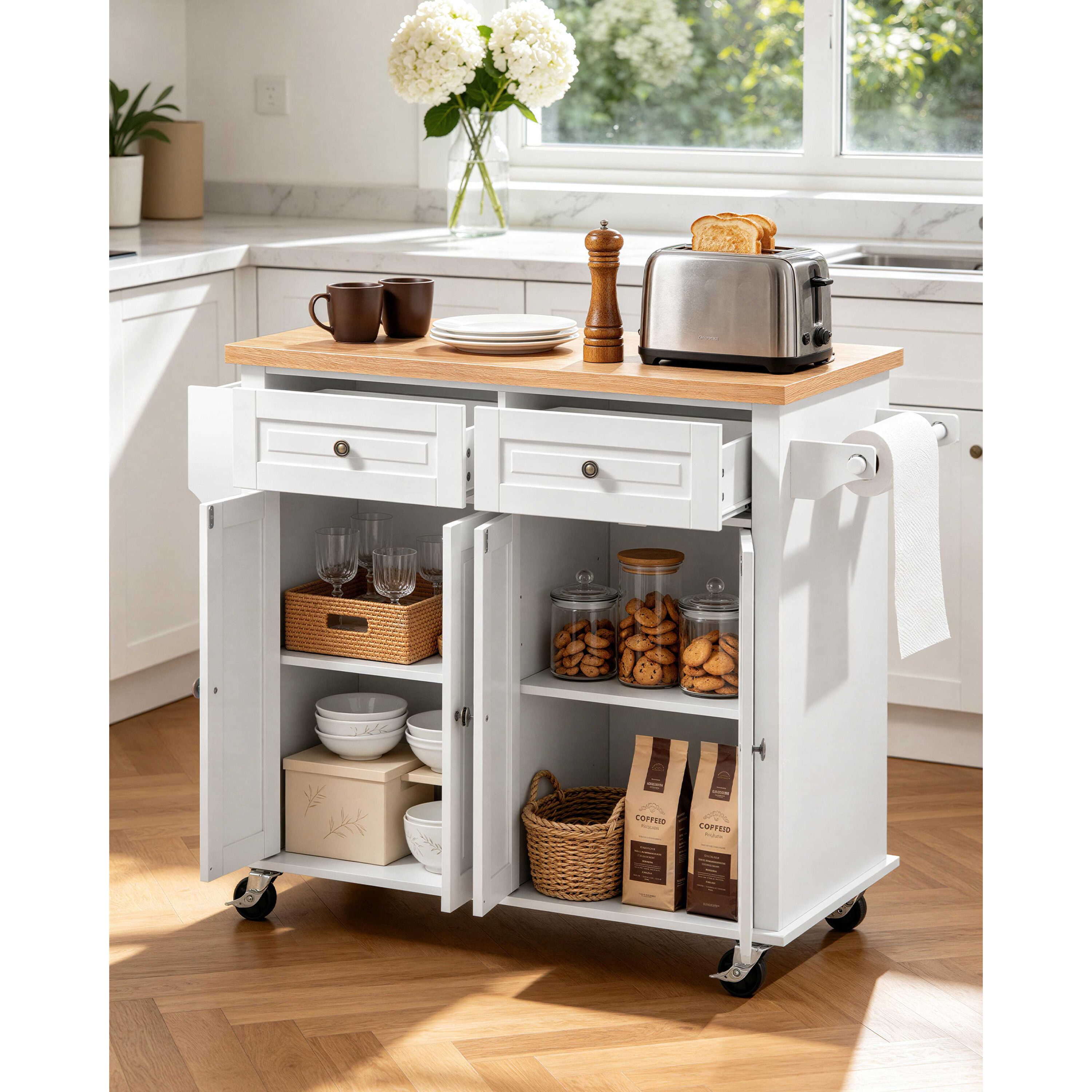 BABOOM White MDF Base with MDF Rolling Kitchen Island ( 17.7-in x 43.3-in x 32.5-in )