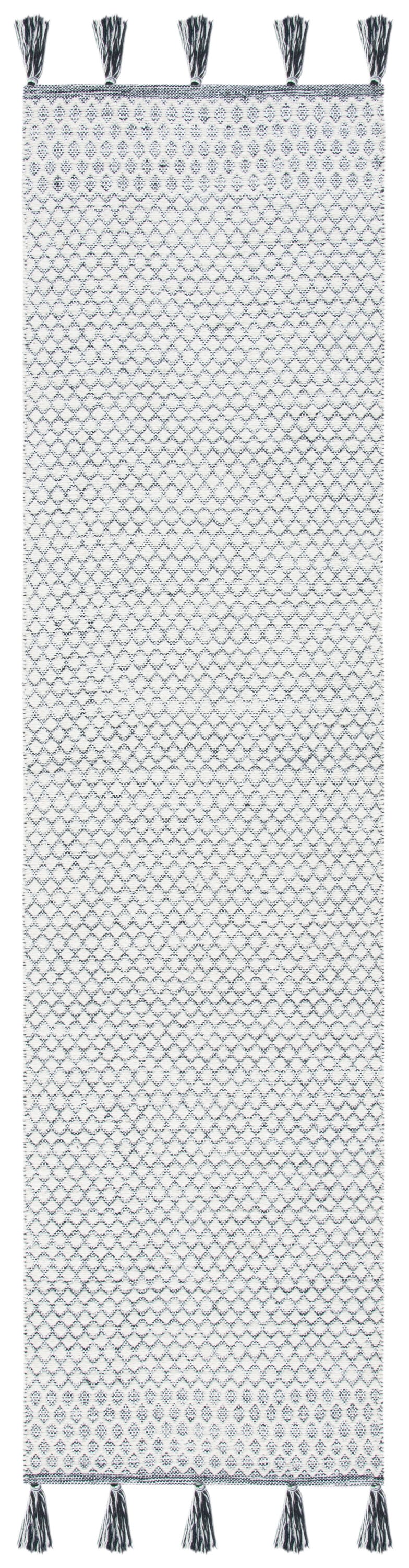 Handwoven Black and Ivory Cotton-Wool Blend Ikat Area Rug