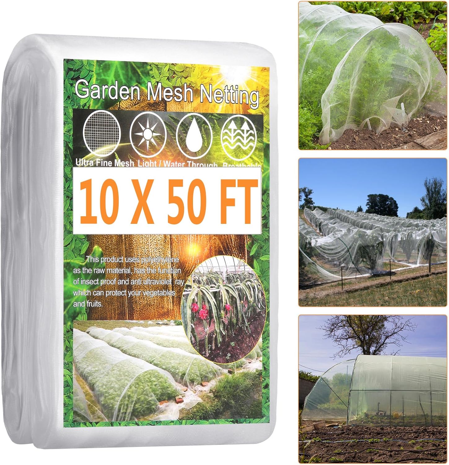 CJGQ - Garden Netting Pest Barrier 10 x 50 FT Insect Netting for Garden Raised Beds Garden Bug Ne...