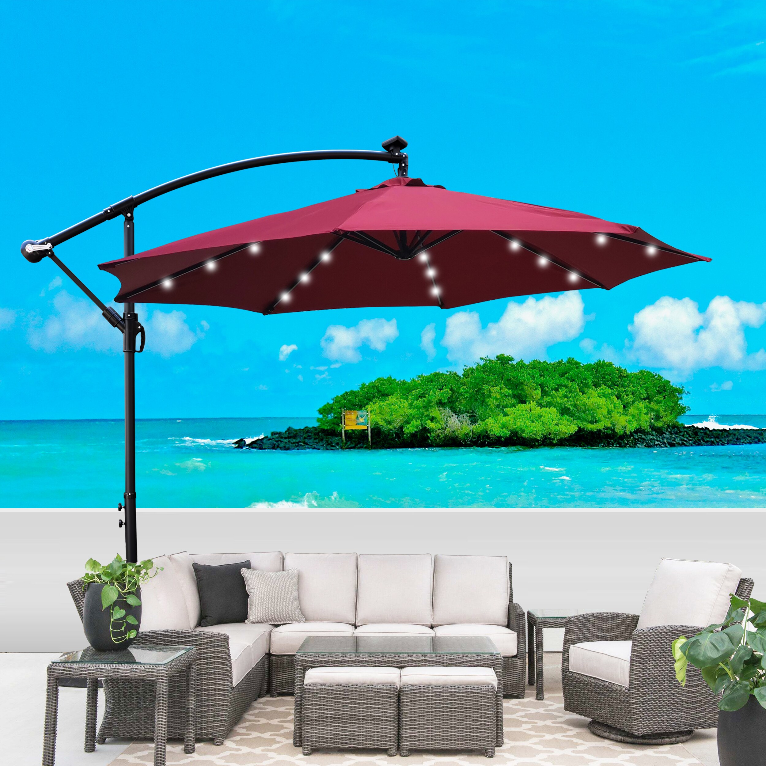 10 foot patio umbrella with solar lights manual Best Choice Products 10ft LED Offset Hanging Outdoor Market w/ Adjustable Tilt Use it in the day for any occasion LOVMOR 10 ft x 8.5