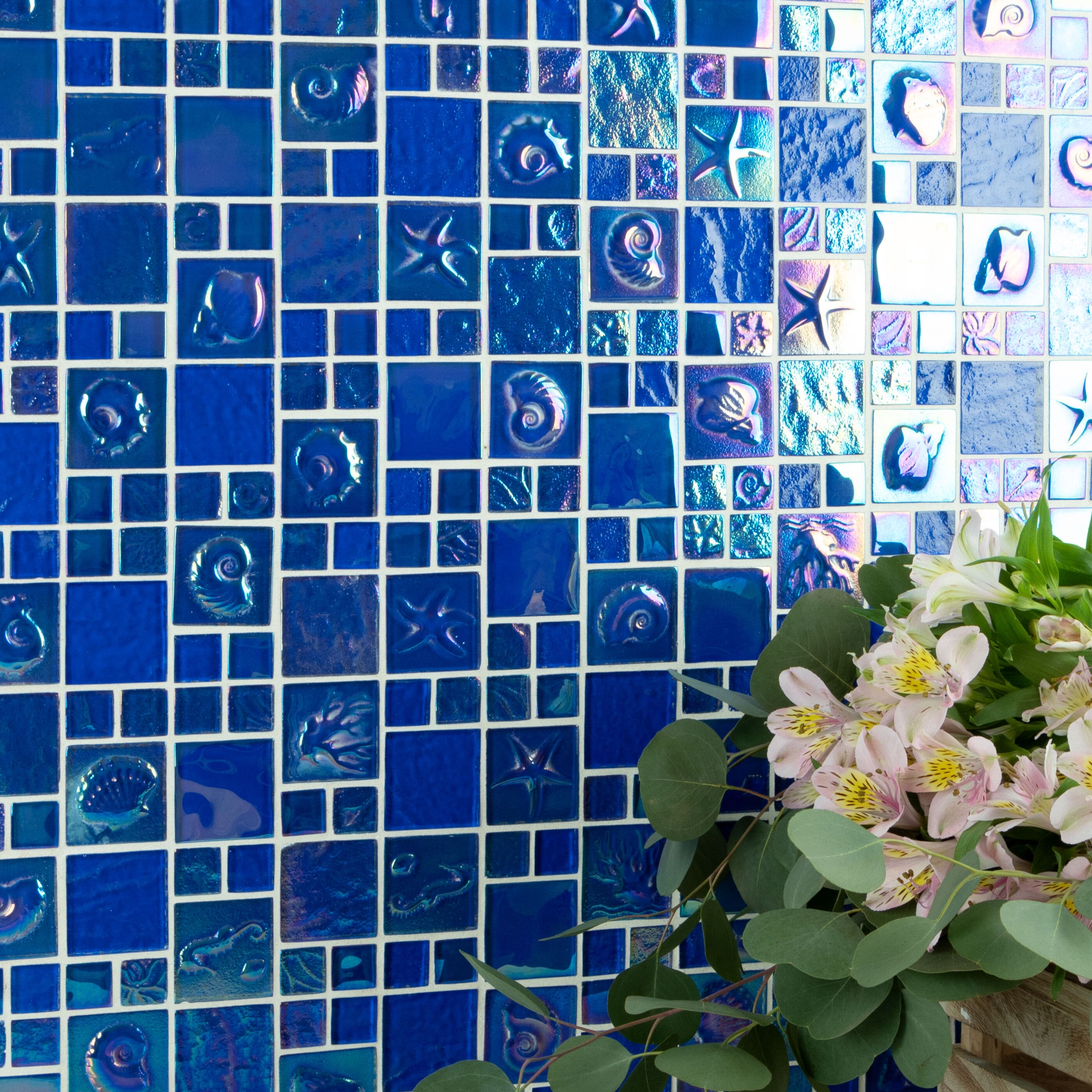 Ocean Bay Blue Iridescent Glass Mosaic Wall Tile