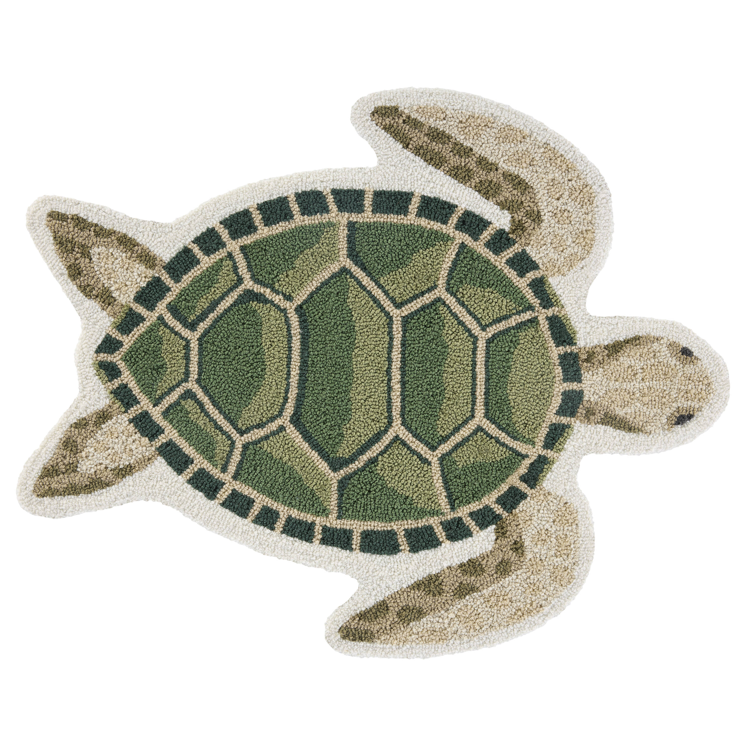 allen + roth L37898GRGR2329 2 x 3 (ft) Hooked Polyester Green/Multi Irregular Indoor/Outdoor Coastal Throw rug