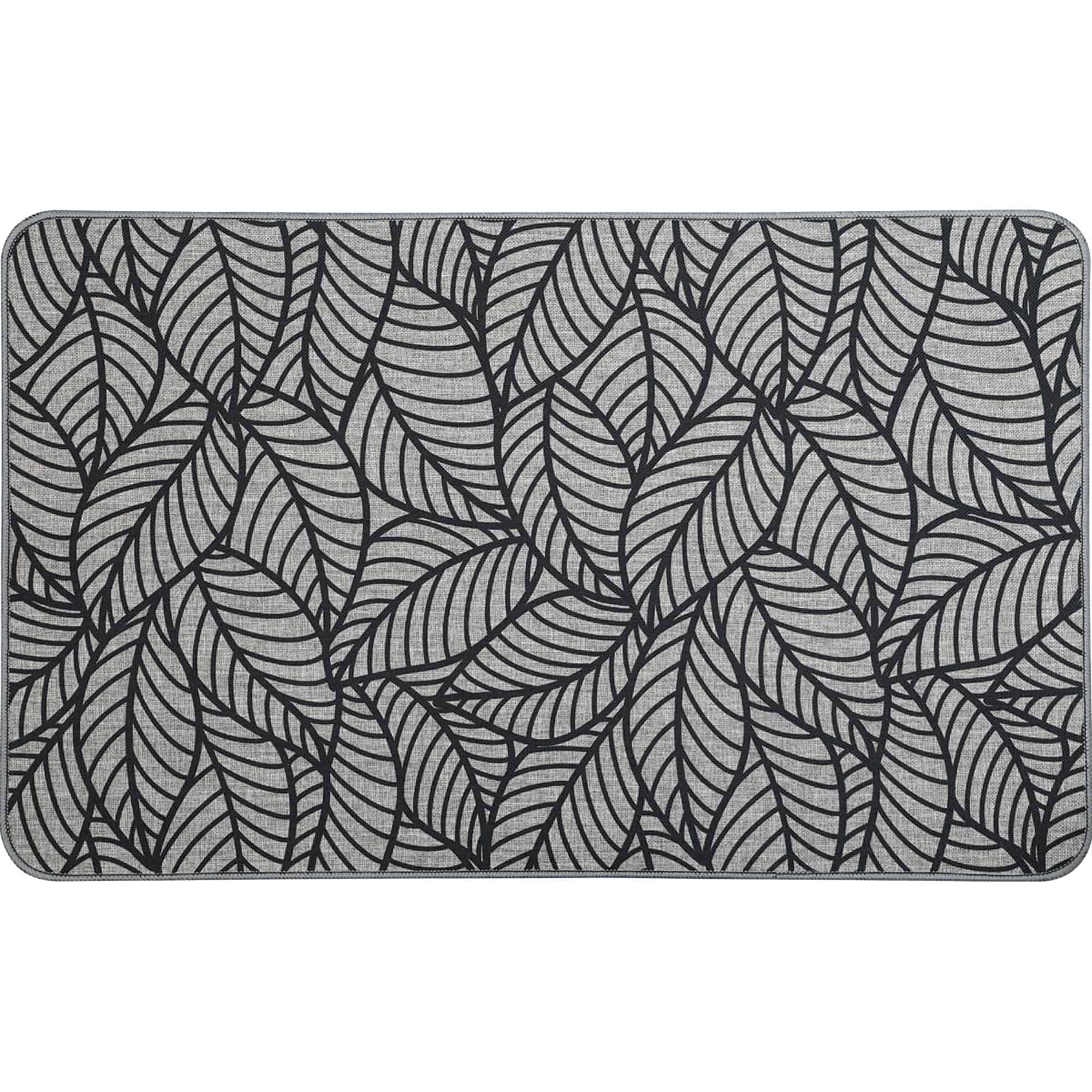 EVIDECO FRENCH HOME GOODS 20 x 32-in Jungle Printed Kitchen Mat - Gray Leaves Design - Stylish Durable - Ideal for Homeowners Renters - Non Slip Comfort Floor Mat