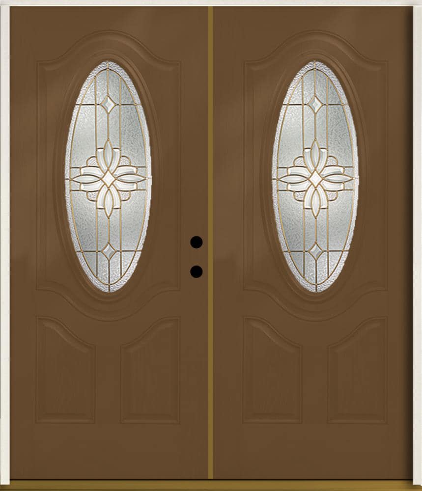 RELIABILT LO841829 Laurel 72-in x 80-in x Fiberglass Oval lite Left-hand inswing Woodhaven Stained Prehung Double Front Door Insulating core