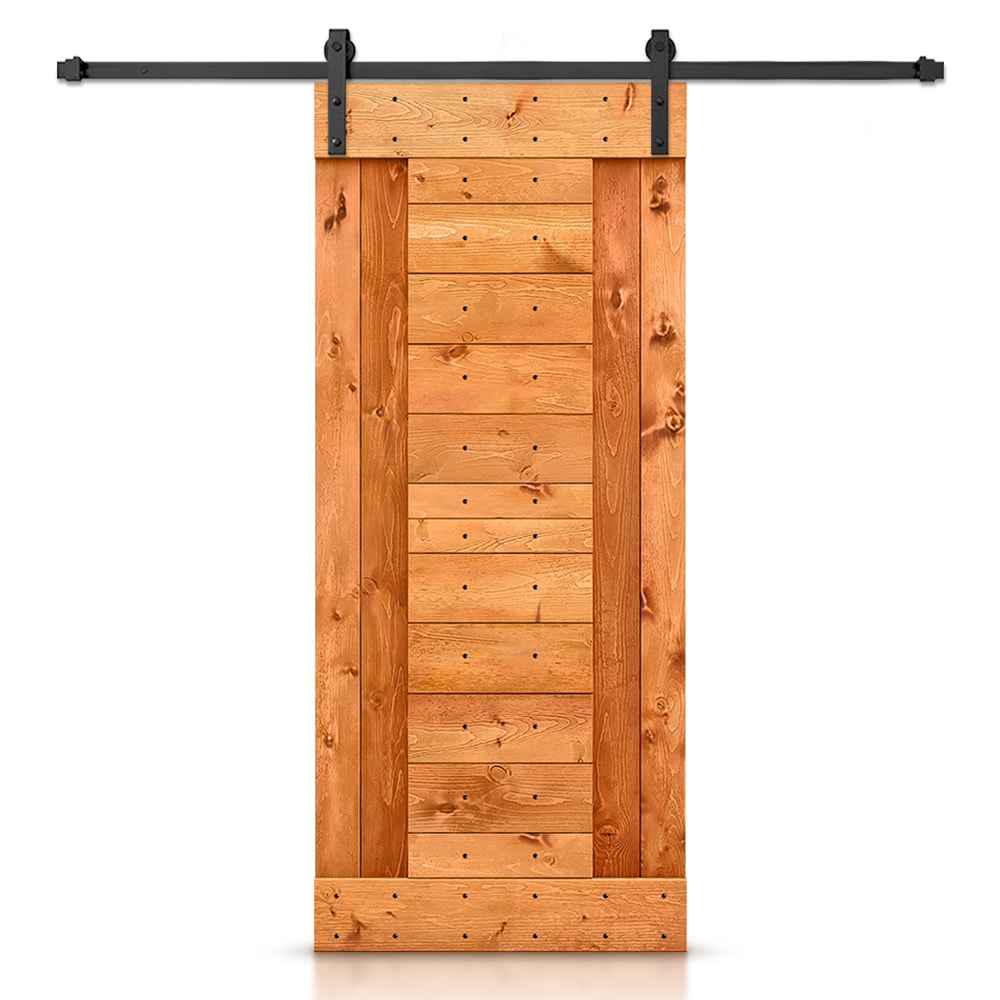 CALHOME SMK-72+DIY-N3-24R 24-in x 84-in Red Walnut Stained Pine Wood Solid core Single Barn Door (Hardware Included)