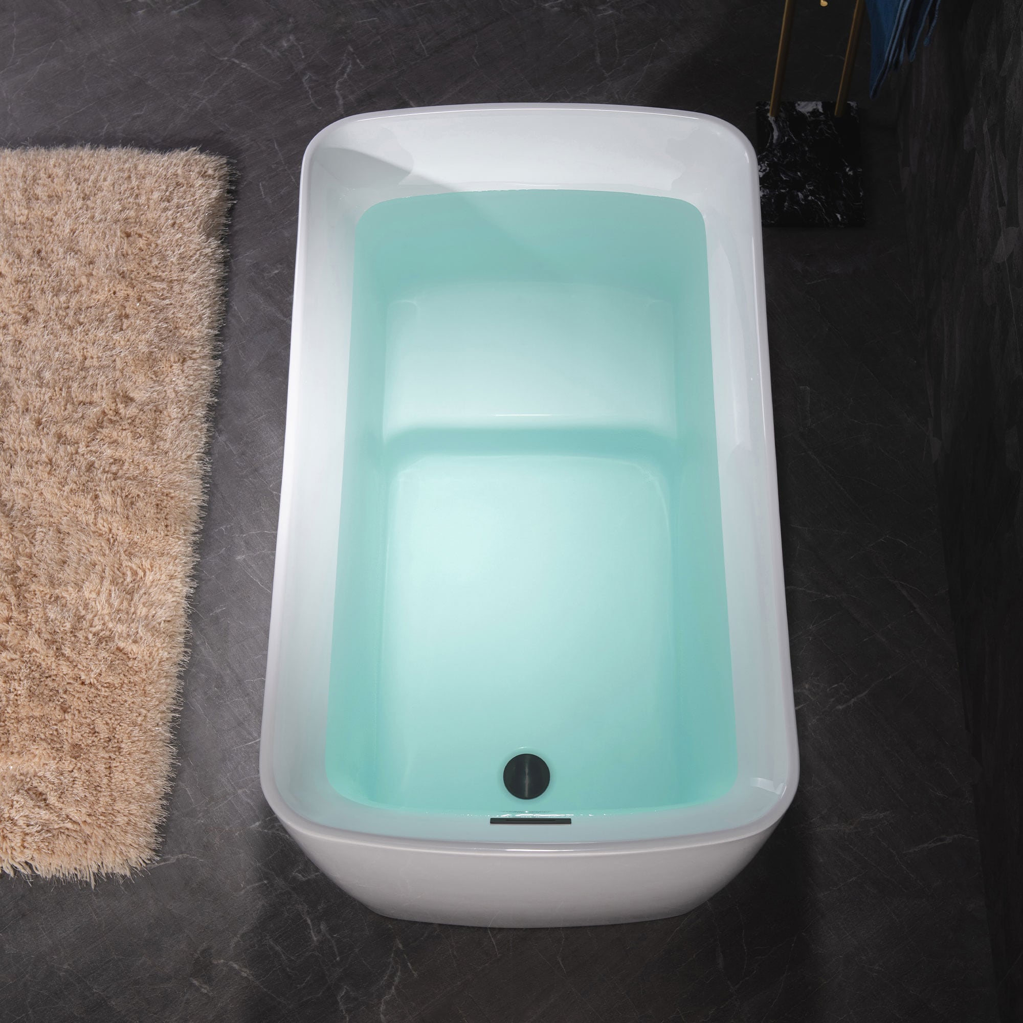 48'' White Acrylic Freestanding Rectangular Bathtub with Chrome Drain