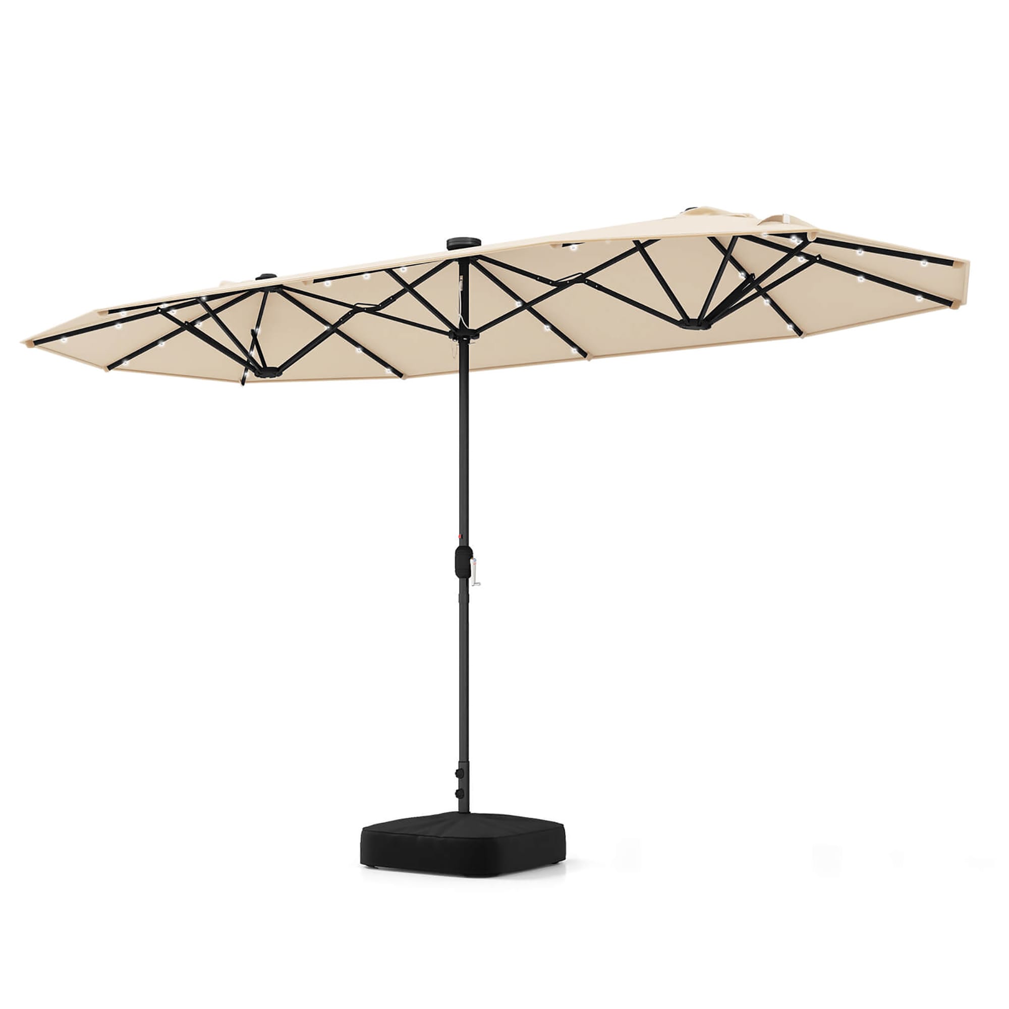 Costway HCST01423 13-Feet Steel Beige Garden Patio Umbrella with Lights and with Base
