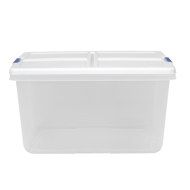 Hefty Medium 16.5-Gallons (66-Quart) Clear Base with White Lid Tote with  Latching Lid in the Plastic Storage Containers department at Lowes.com