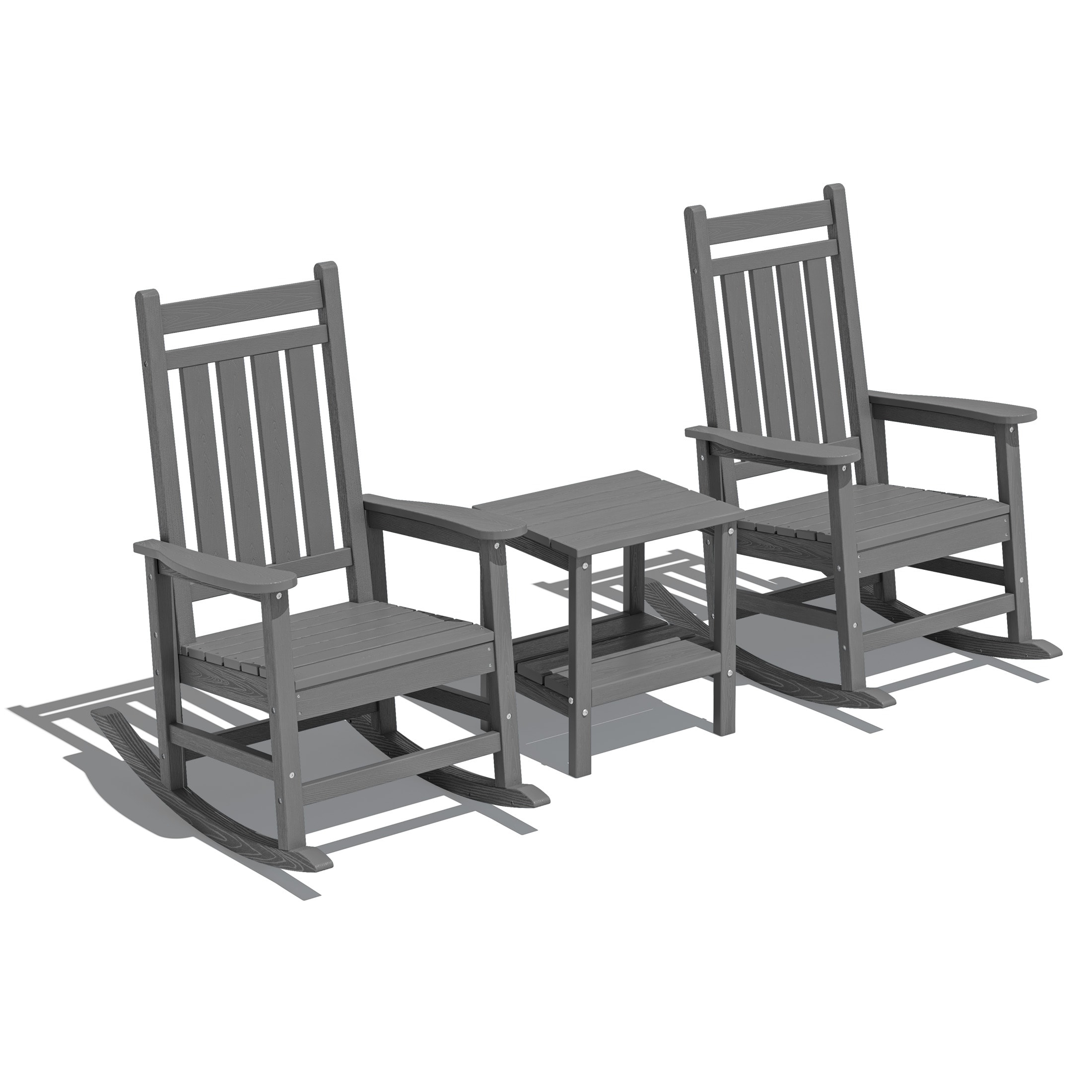 JEAREY GBYY3JT-GY HDPE High-back Patio Rocking Chair Set of 2 Gray HDPE Frame Rocking Chair with Slat Seat