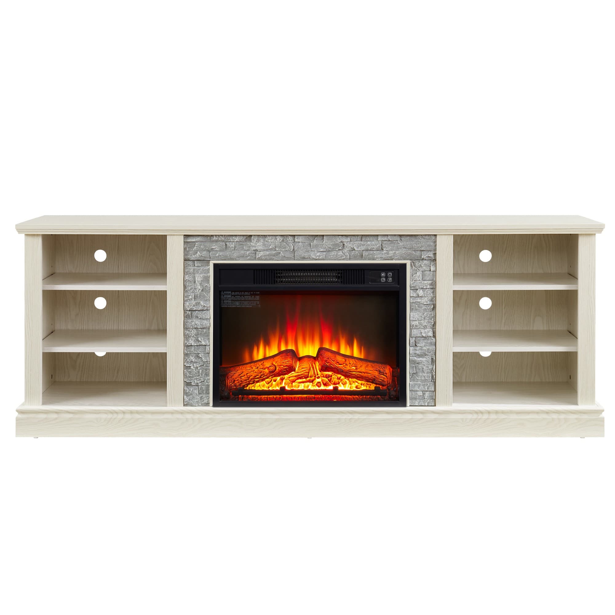 Vynxaria -  70 Inch Modern TV Stand Faux Stacked Stone Surround 23 Inch Fireplace Insert Large St...