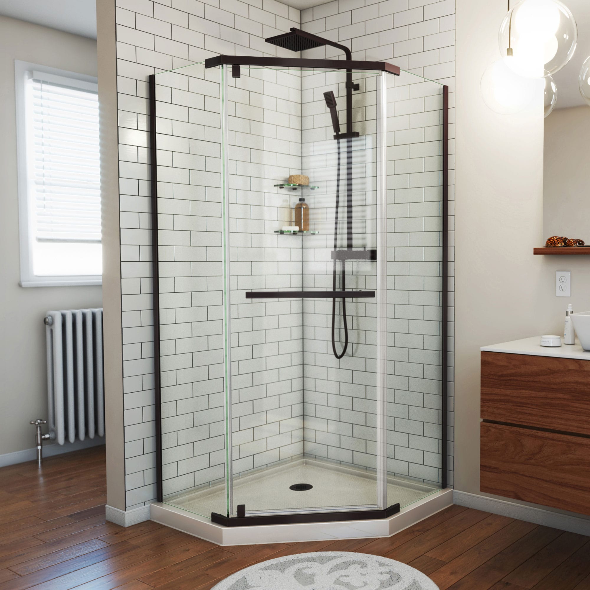 DreamLine DL-6031-22-06 Prism 2 -Piece 38-in W x 38-in L x 75-in H Neo-angle Corner shower kit ( Corner Drain) Base and Door Included Oil rubbed bronze Hardware Included