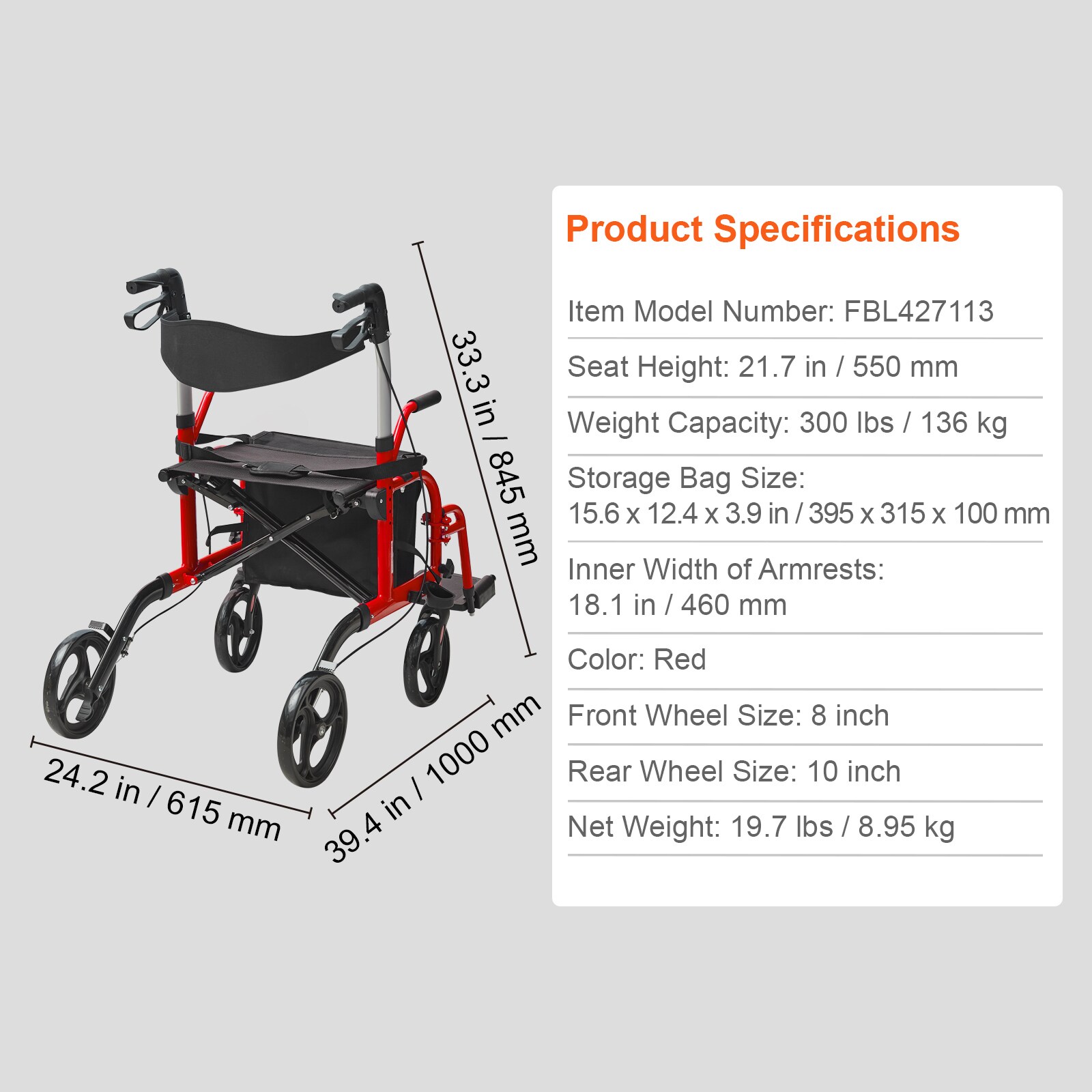 VEVOR SCEHYZXQCKJL03205V0 Walkers-Wheelchairs-Rollators - View #7