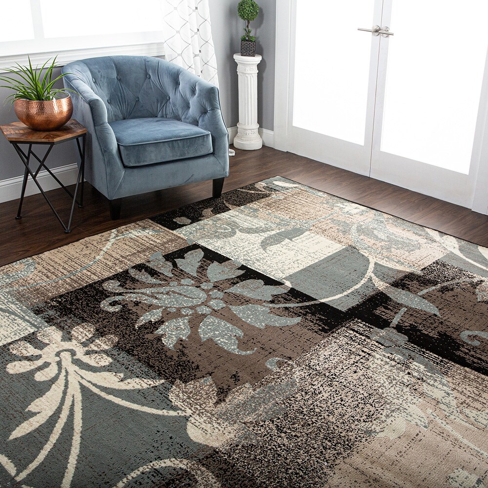 Beige and Brown Floral Patchwork Indoor Area Rug, 3' x 5'