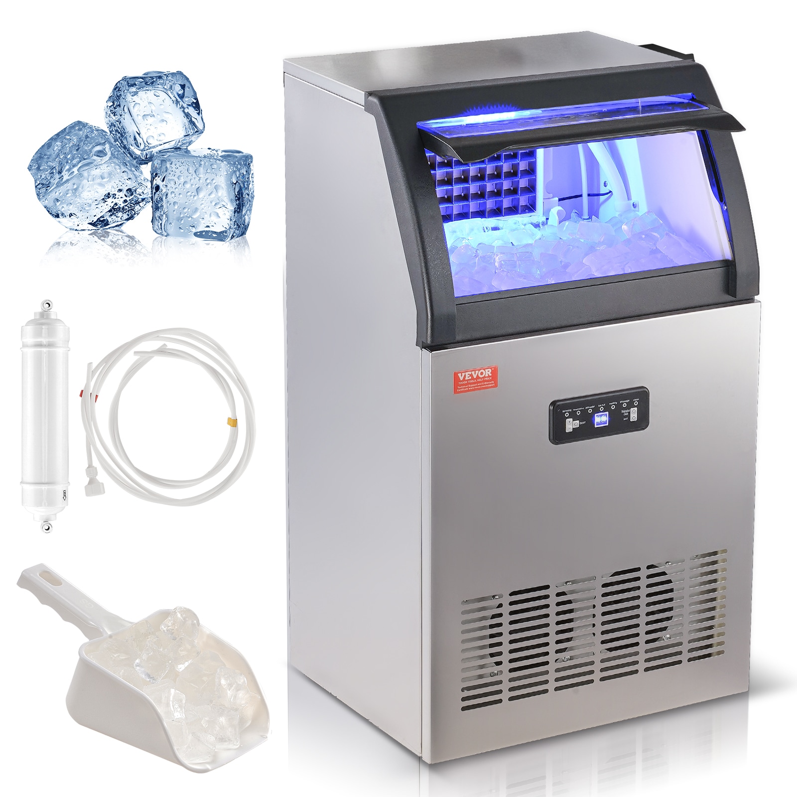 VEVOR 33 LBS Storage Ice Maker 130-lbs. Ice Per day Freestanding Cubed Ice Maker ( 430 SUS+ABS ) #FBZBJSKF-C66F0001V1
