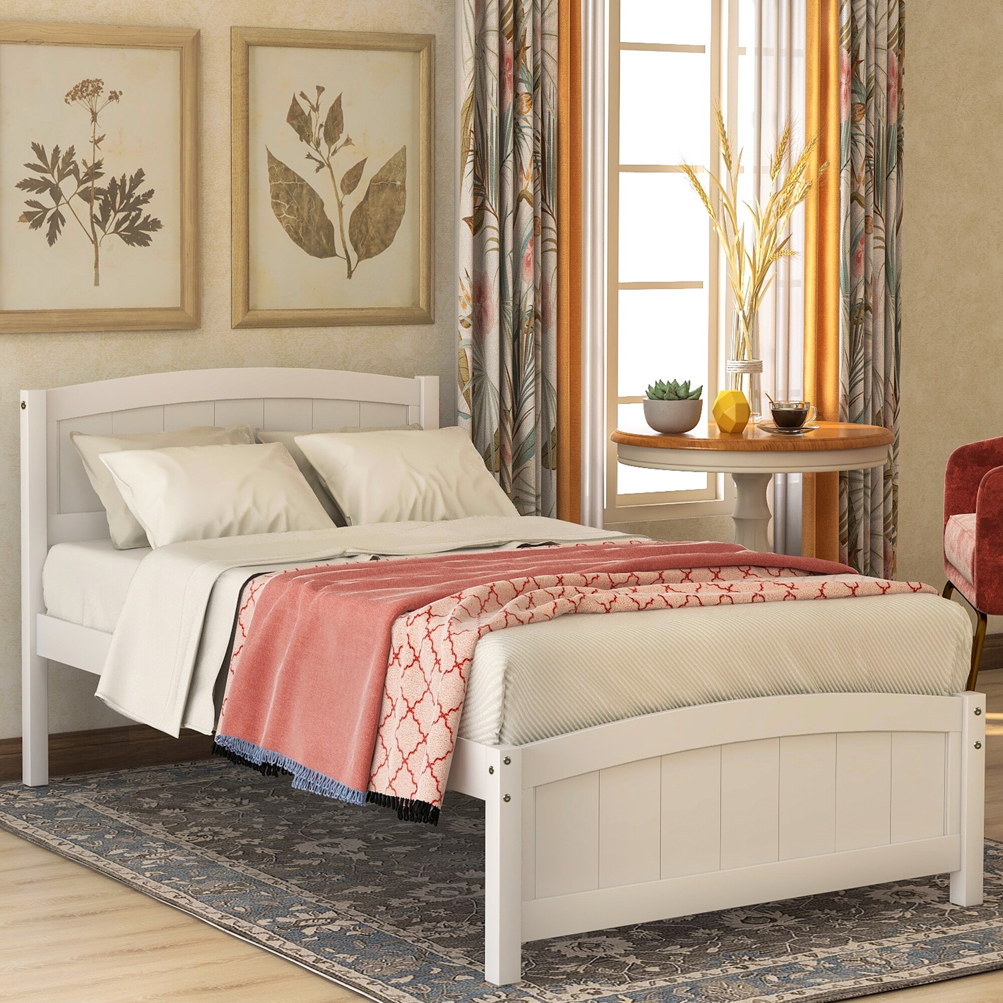 JIMSMAISON JMLFFB50W White Twin Wood Platform Bed