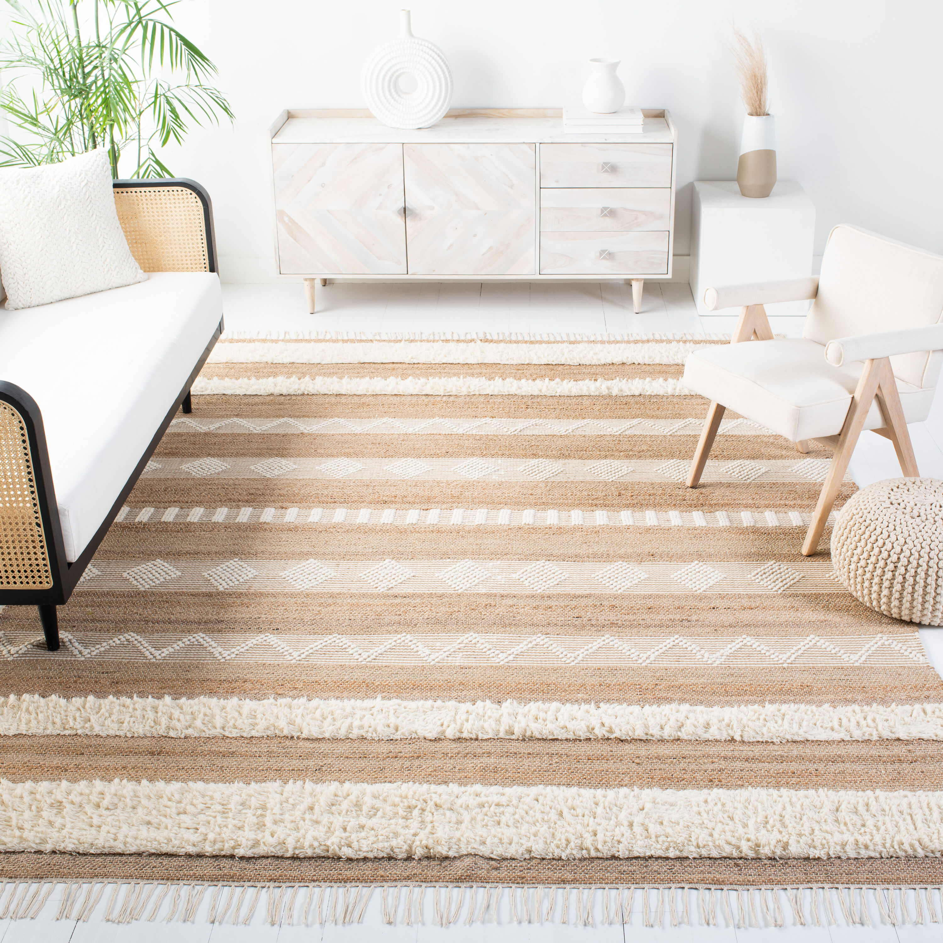 Natura 123 Natural/Ivory Bohemian 9ft x 12ft Large Rectangle Rug