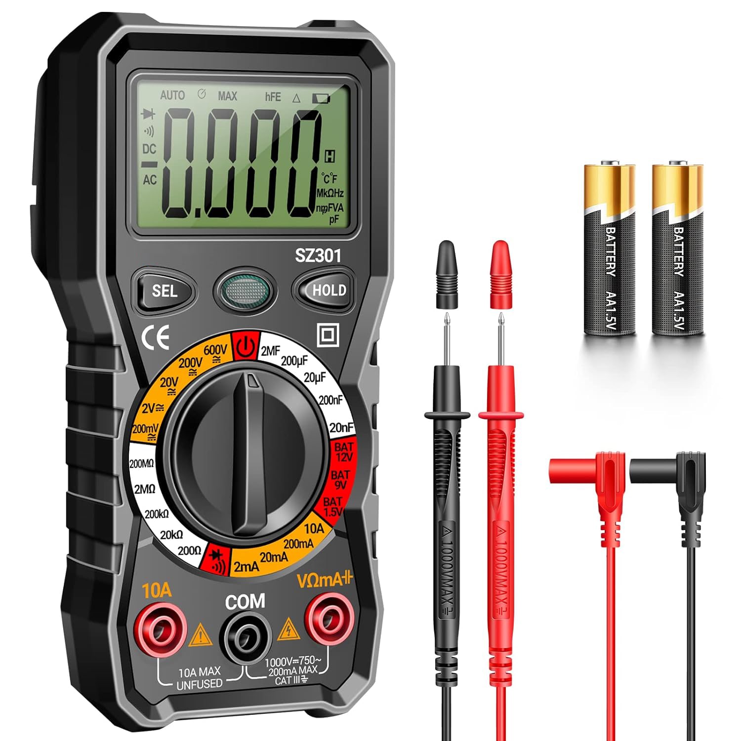 Aoibox Digital Multimeter with Case DC AC Voltmeter Ohm Volt Amp Meter Voltage Current Resistance Continuity Diodes #LABSIOE8