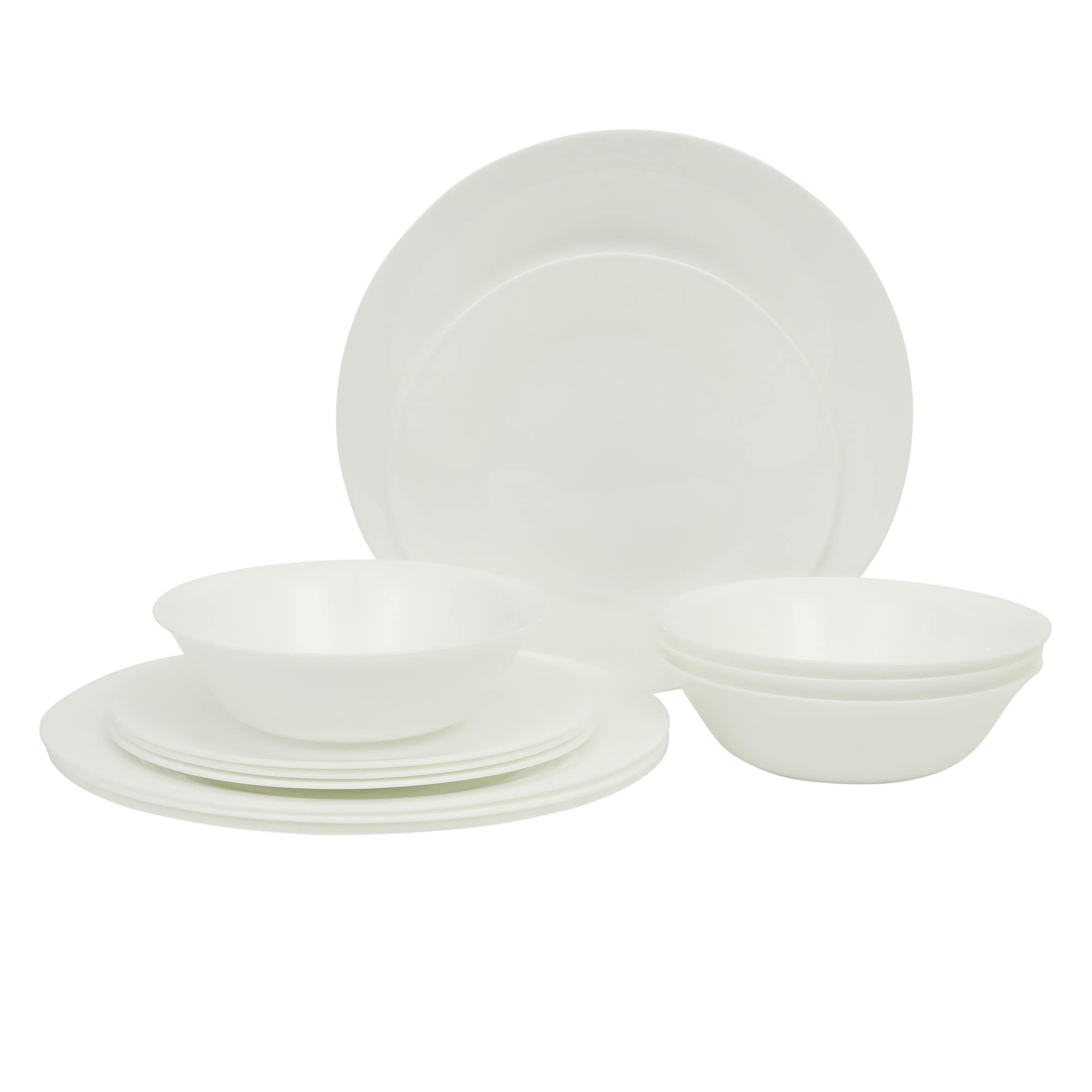Gibson Home  Vanilla Hills 12 Piece Opal Glass Dinnerware Set for 4 Chip Resistant Round White