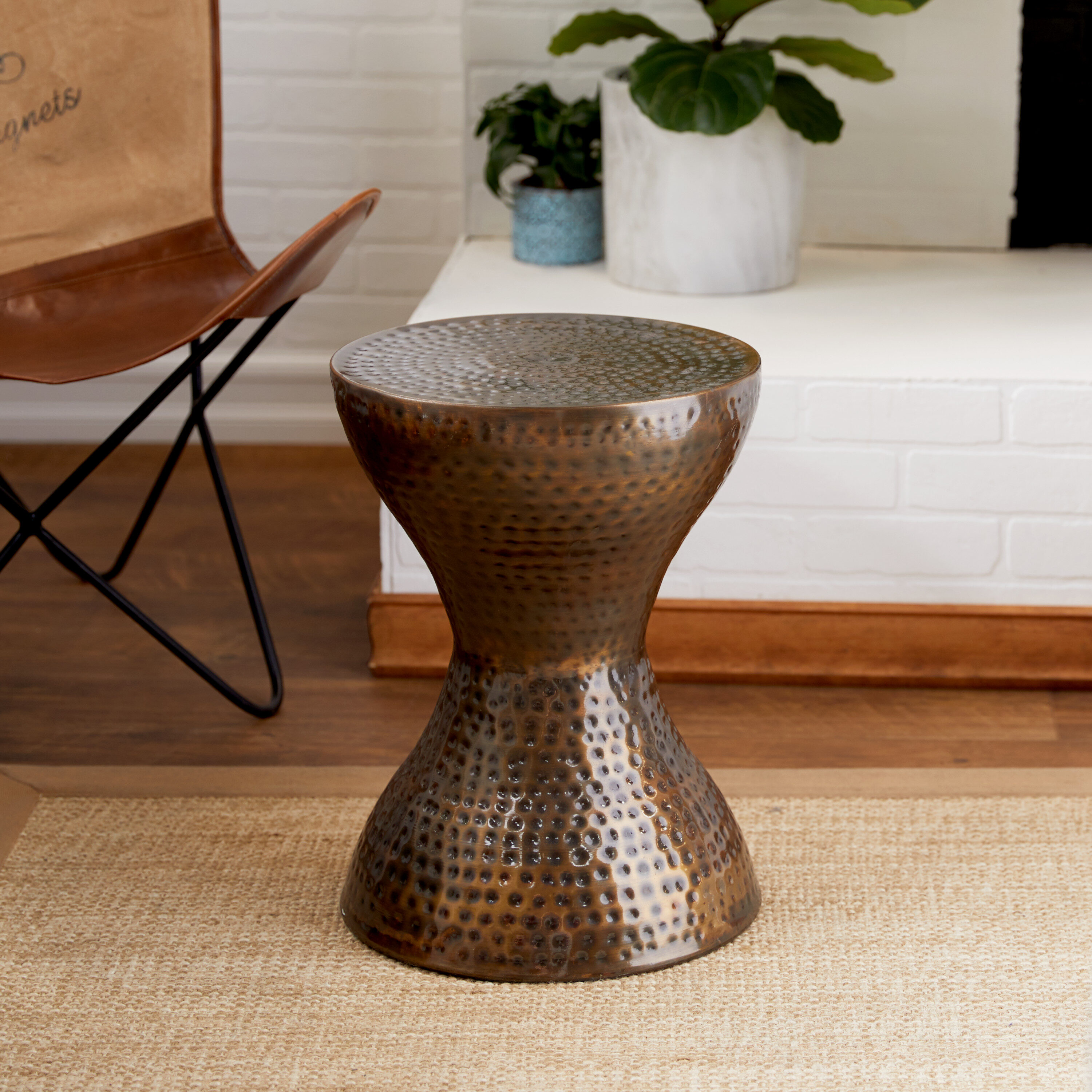 Grayson Lane 22021 14.0-in W x 19.0-in H Bronze Hammered with Hourglass Shape Metal Round Modern End Table