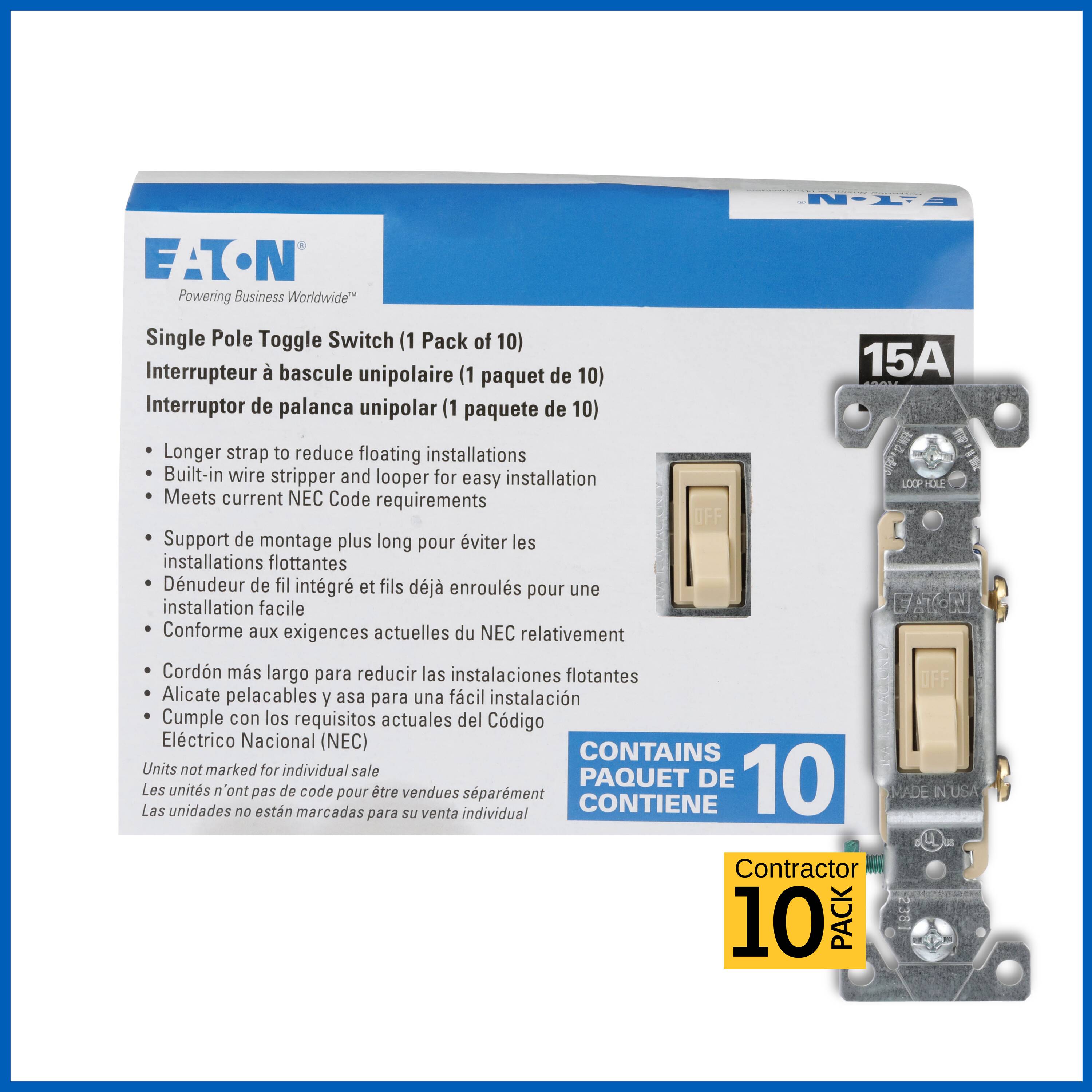 Eaton 15-amp Single-pole Toggle Light Switch , Ivory 10 -Pack #1301-7V-10-LW
