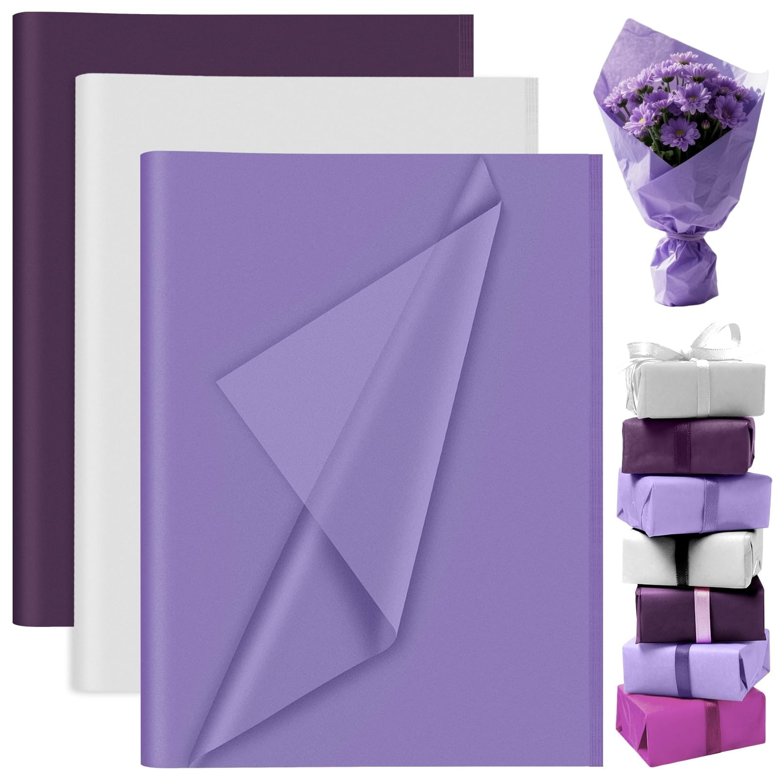 Afoxsos 60 Sheet Purple White Tissue Paper Bulk for Gift Bags 14 x 20 Inch for Wrapping Small Gifts Boxes Art Crafts Birthday Wedding Party Decor #L05AF10058