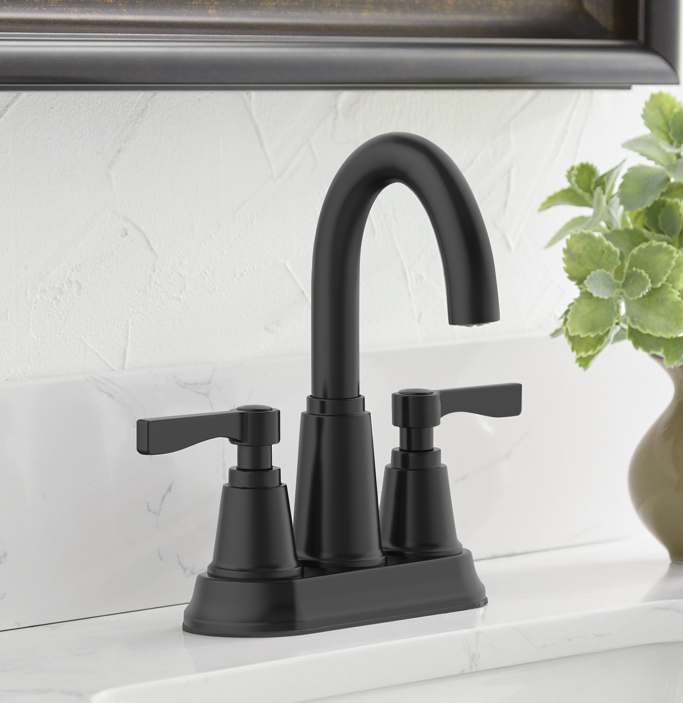 allen + roth Townley Matte Black 4in centerset 2Handle WaterSense