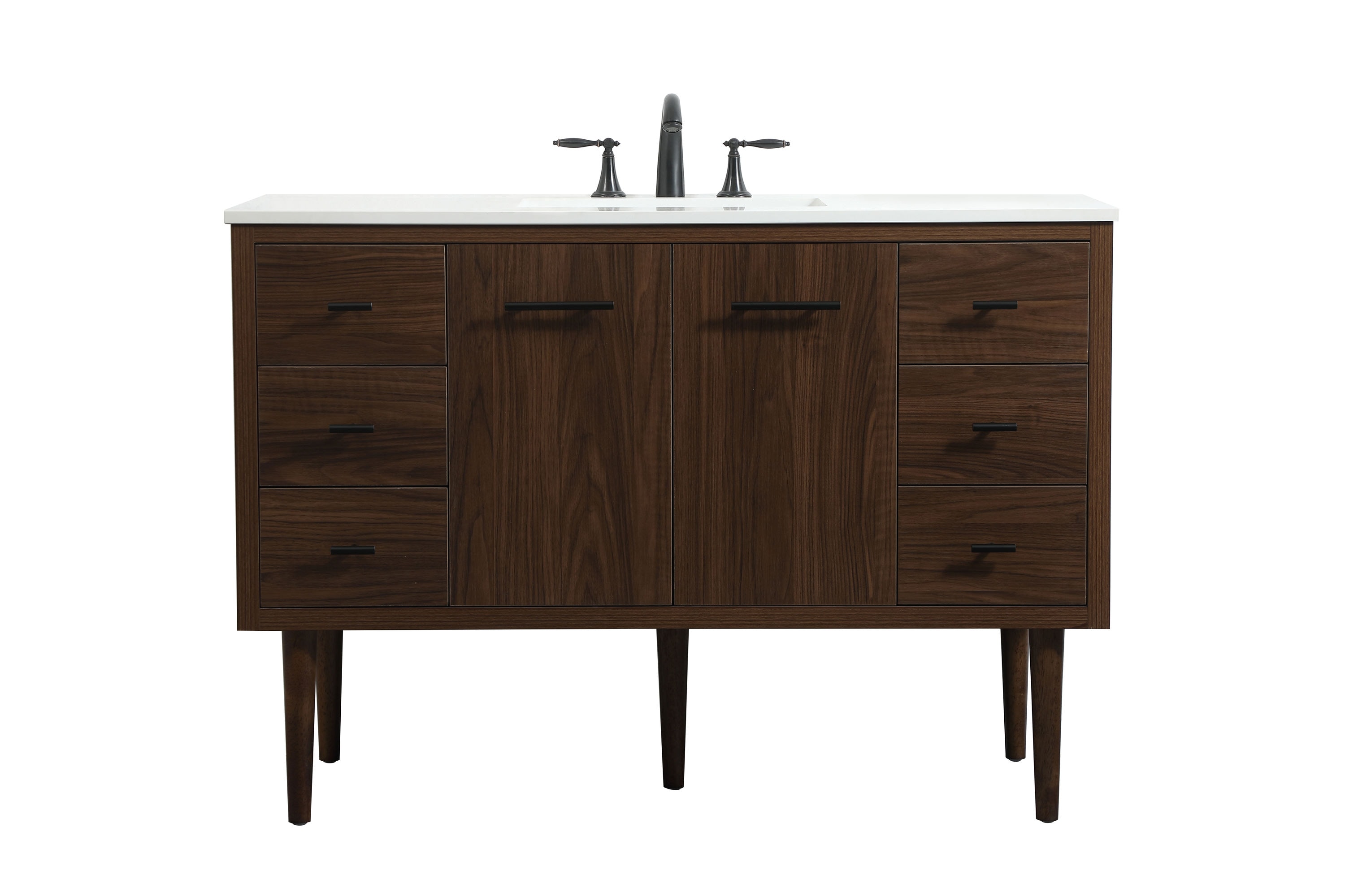 Elegant Decor HF144144MWT Home Furnishing 48-in Walnut Undermount Single sink Floating Bathroom Vanity with Ivory White Engineered marble Top