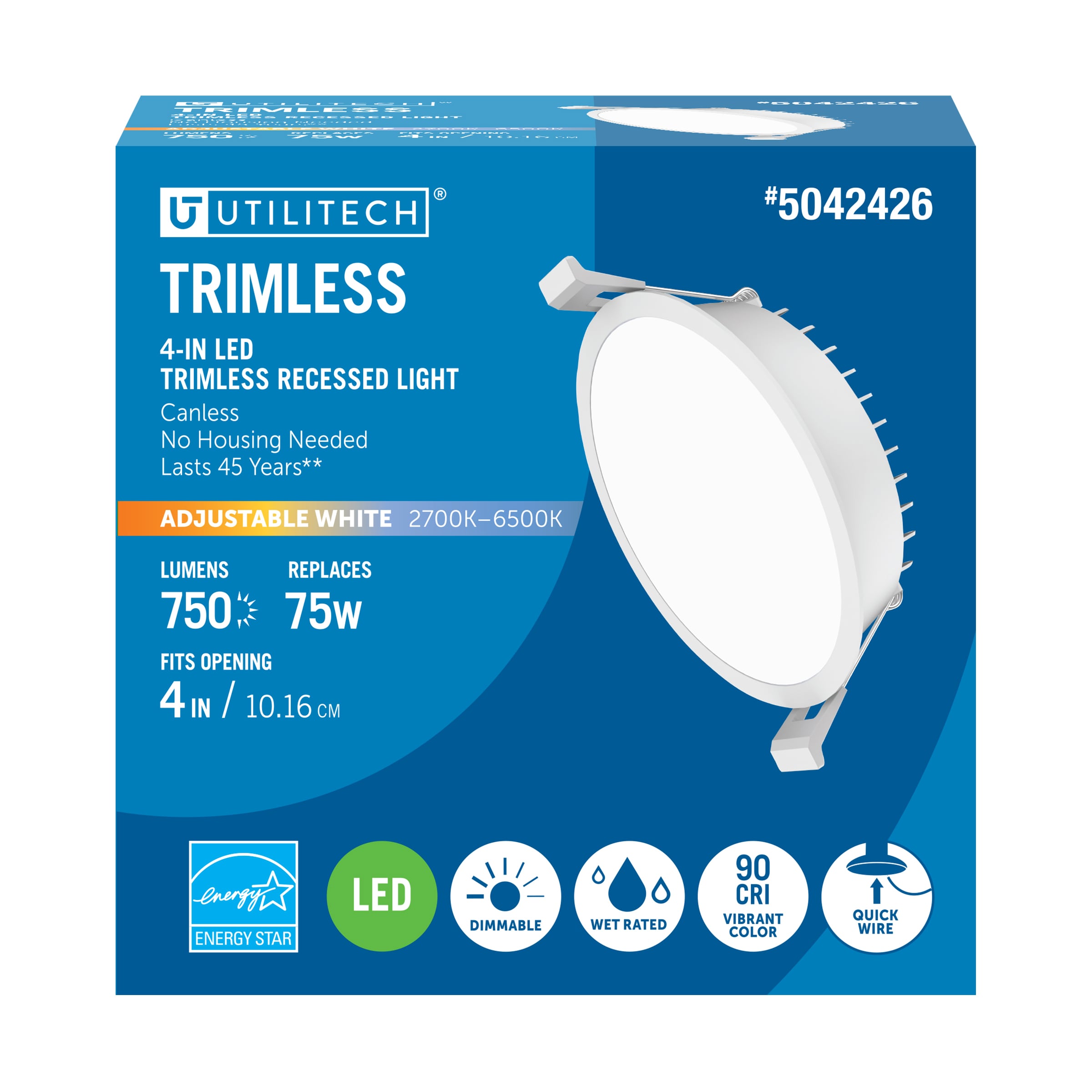 4 9W Canless LED Recessed Downlight - Selectable CCT - 90+ CRI - Up to 585  Lumens