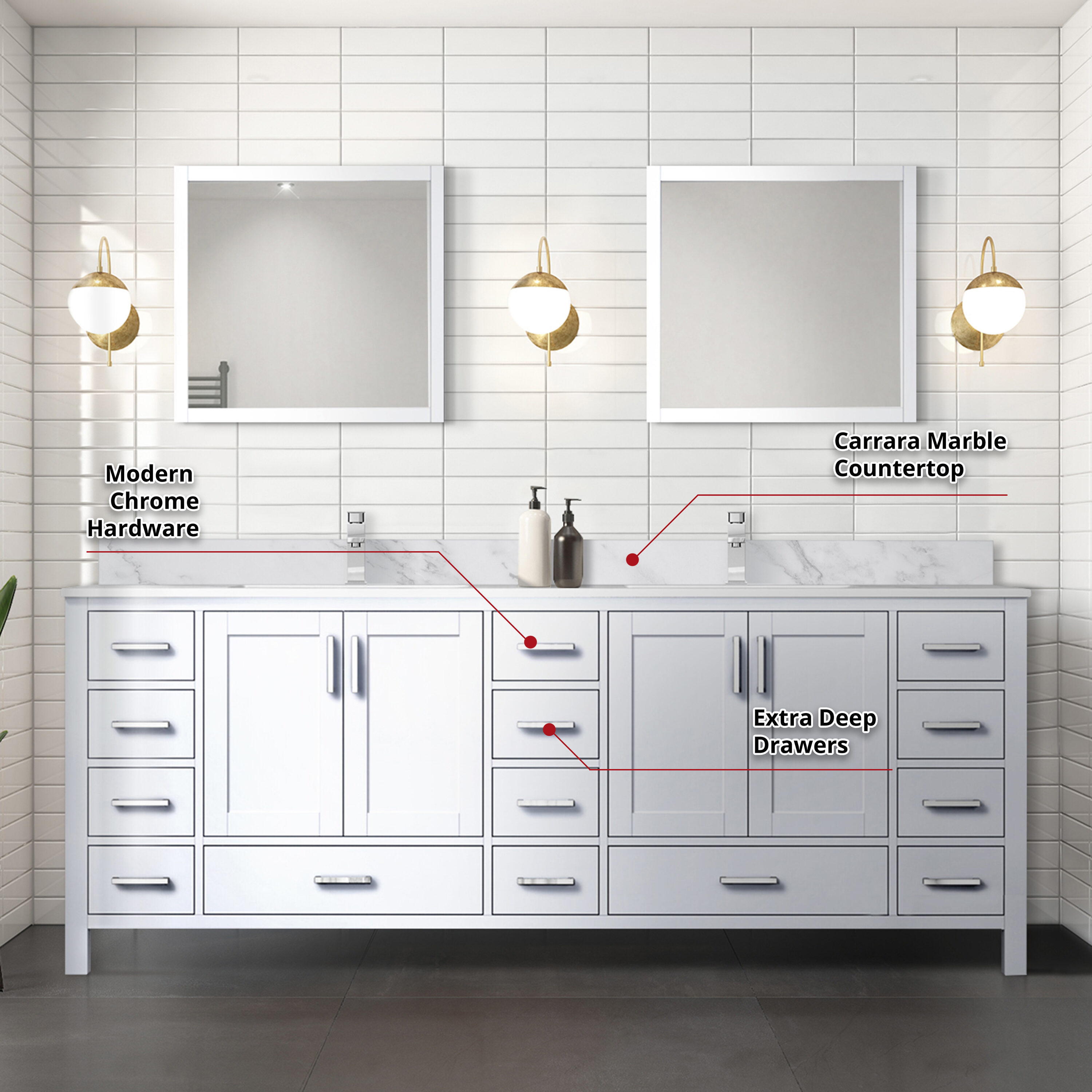 with department 84-in in Tops Vanities Top Undermount White Sink Vanity White Bathroom Marble Double Lexora Bathroom with at the Jacques Carrara