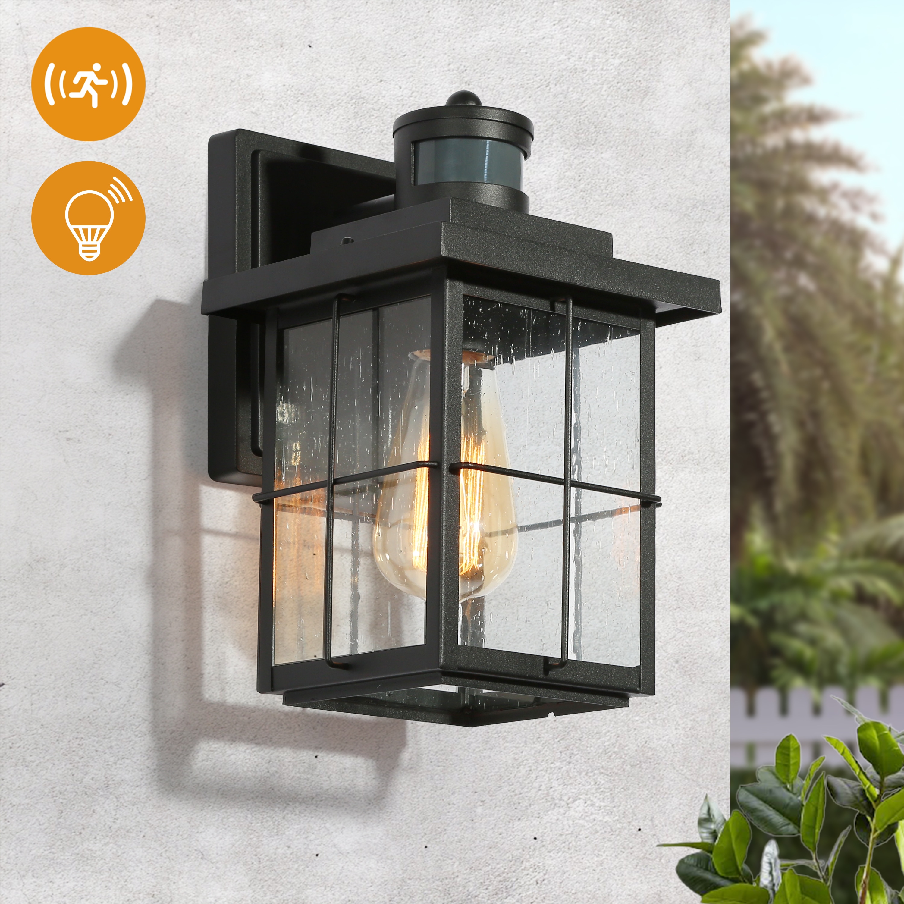 LNC N3ERMFLWS4745I8 Orlan 1 -Light 10.5-in H Matte Black Hardwired Motion Sensor Dark Sky Dusk to Dawn Outdoor Wall Light