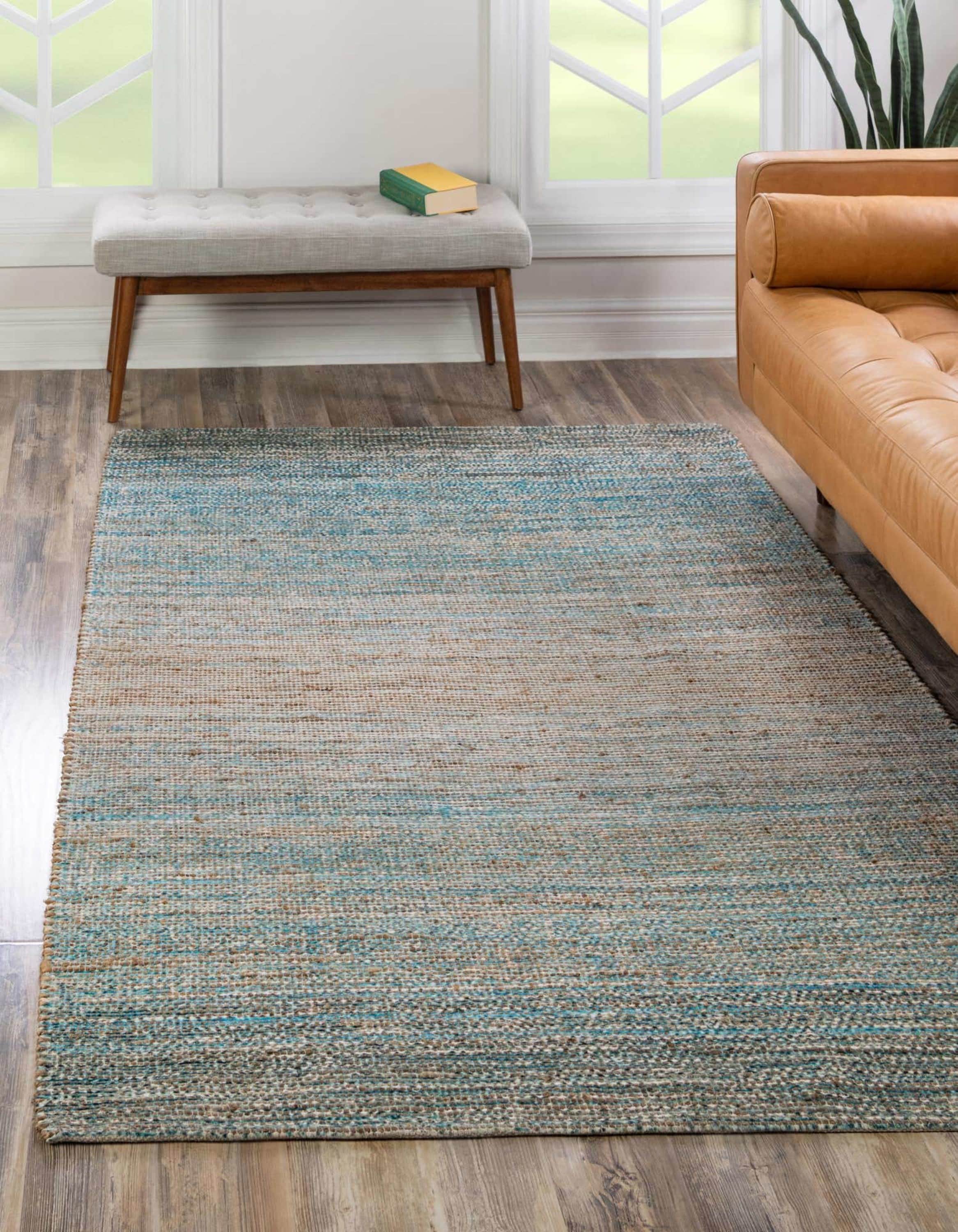 Unique Loom 3193936 Chenille Jute 4 x 6 (ft) Braided Jute Ivory and Blue Rectangular Indoor Floral/Botanical Area rug
