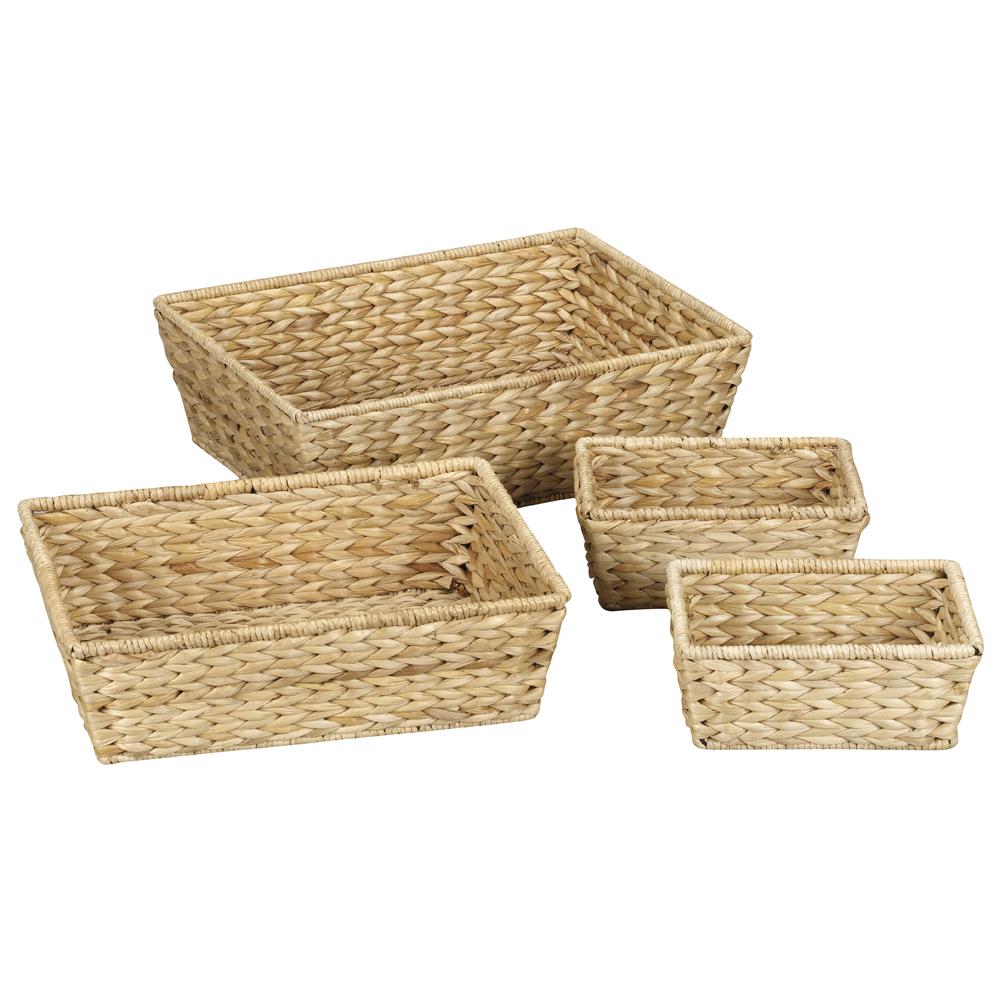 Seville Classics Hand-Woven Hyacinth Storage Cube Basket, Natural - Set of 2