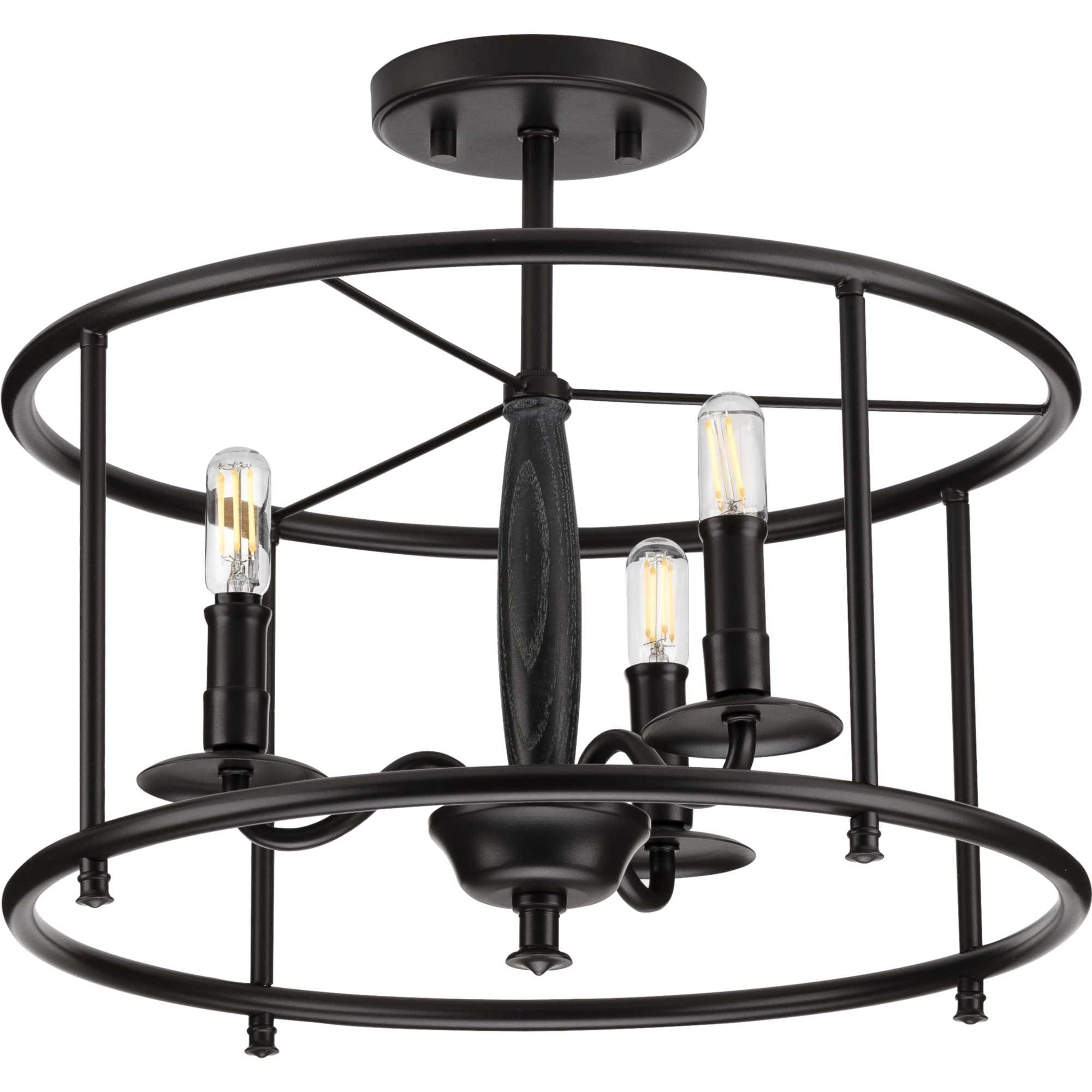 Matte Black and White Drum LED Semi-Flush Ceiling Light
