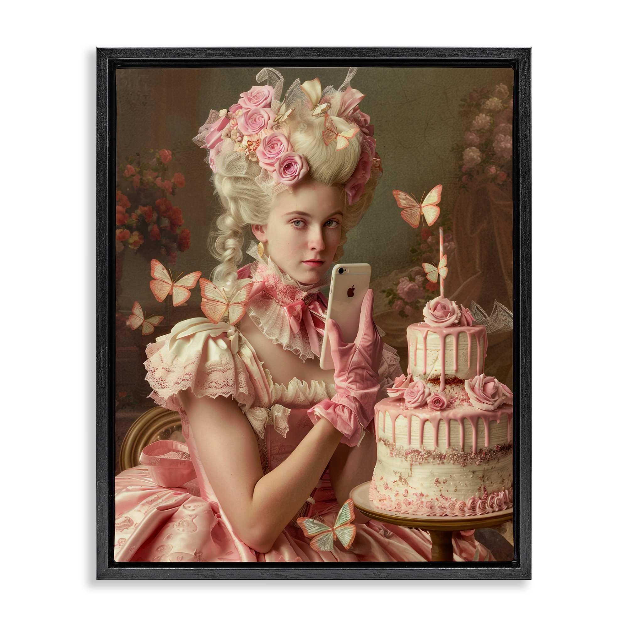 Stupell Industries BT-415-FFB-24X30 Vintage Lady with Cellphone Floating Frame design by Michael McKinney
