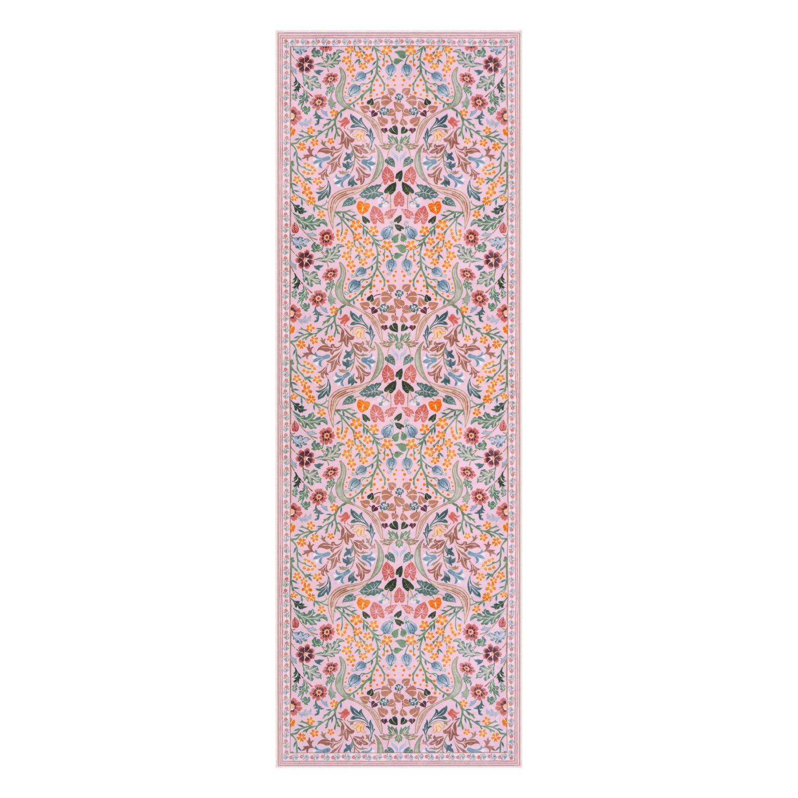 Lahome AR-DYR-433-P1 2 x 6 (ft) Pink GST Intricate Floral Abundance Short Pile Velvet Rectangular Indoor Area Rug