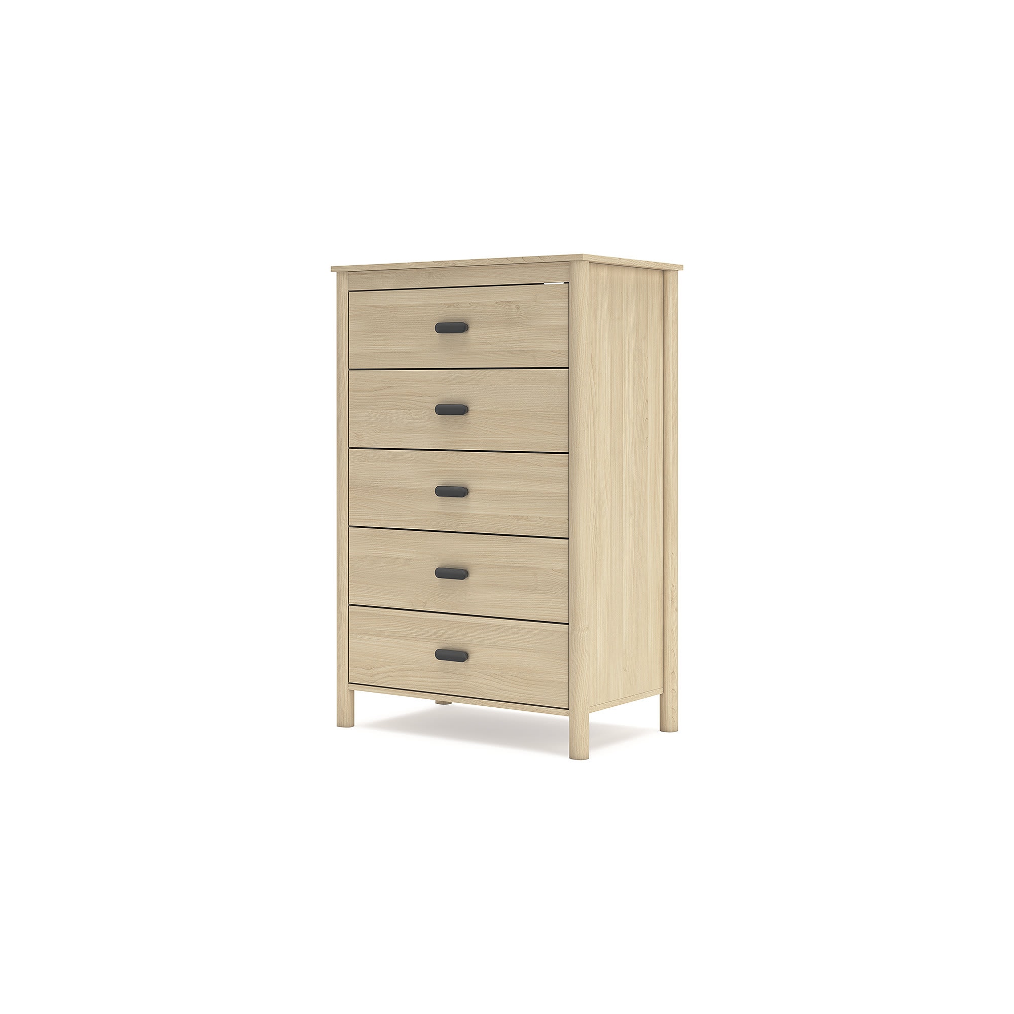 Signature Design by Ashley EB2444-245 Cabinella Tan Five Drawer Chest with Ash Wood Grain and Round Post Legs