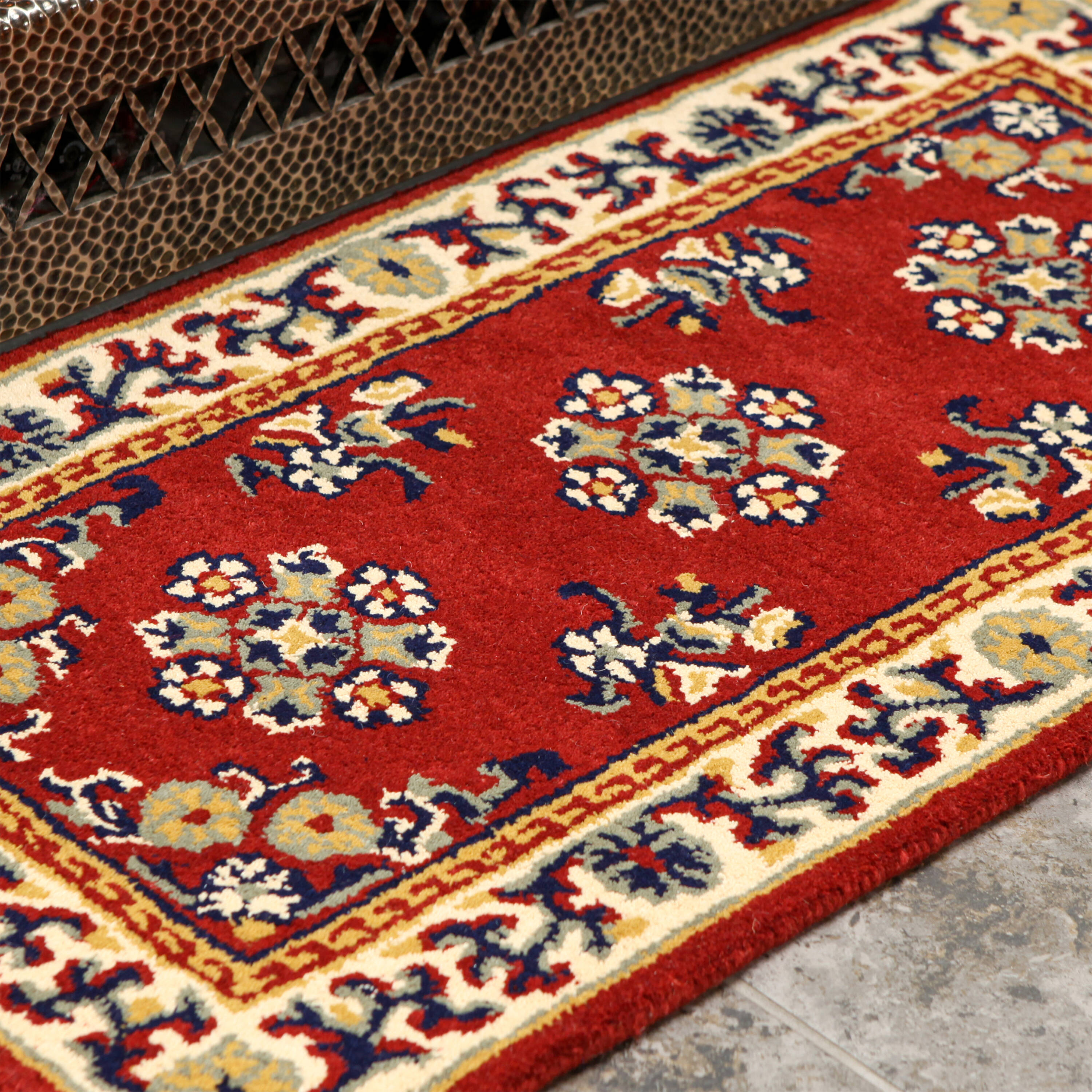 Burgundy Oriental Handmade Wool Rectangular Hearth Rug