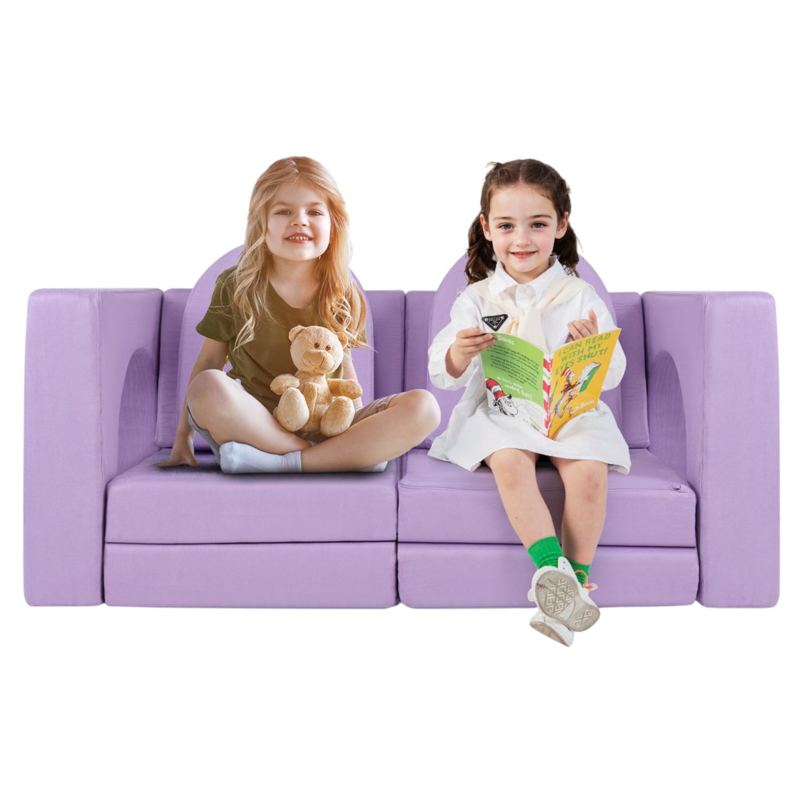 Slickblue Fun Zone 56-in Playroom Gray/Purple Suede 2-seater No Reclining Kids Climbing Block