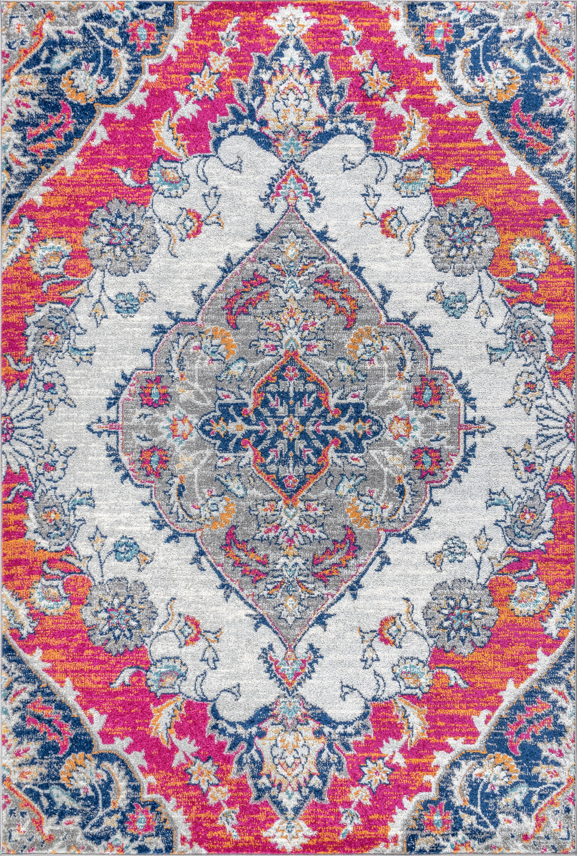 Bohemian Medallion 3' x 5' Blue and Coral Easy-Care Area Rug