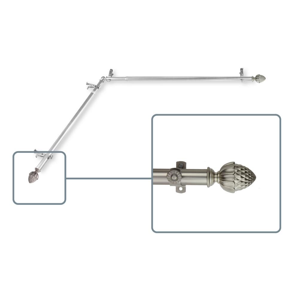 Hart & Harlow L4867-285CR Penelope 13/16-in 28-in to 48-in Satin nickel Steel Corner curtain rod with Finials