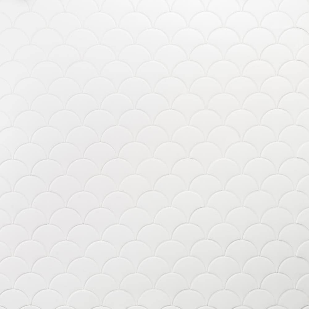 Tidewater Matte White Fish Scale Ceramic Wall Tile - 2" x 5"