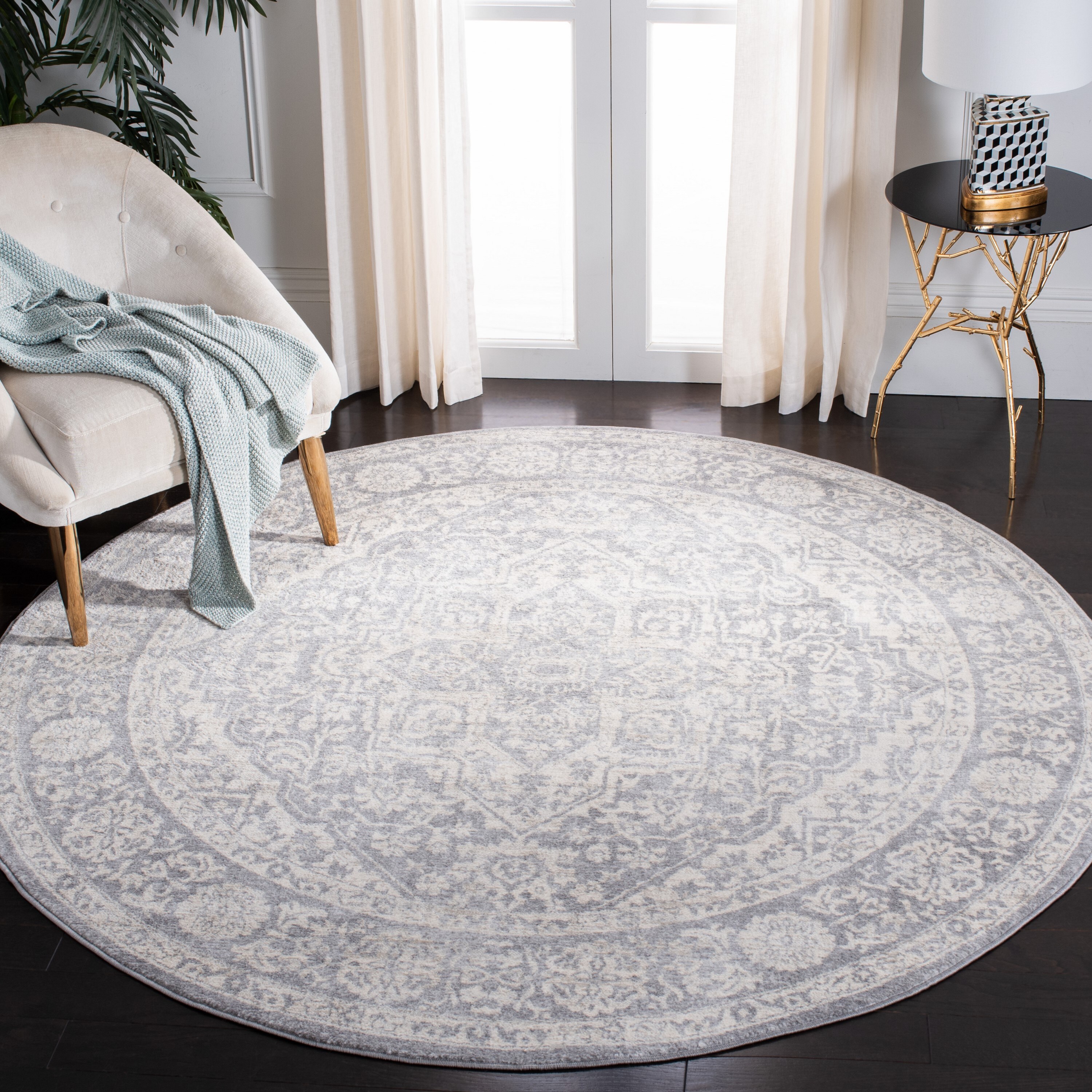 Safavieh BNT832F-3R Brentwood Myrtice 3 x 3 (ft) Loomed Polypropylene Light Gray/Ivory Round Indoor Distressed/Overdyed Vintage Area rug