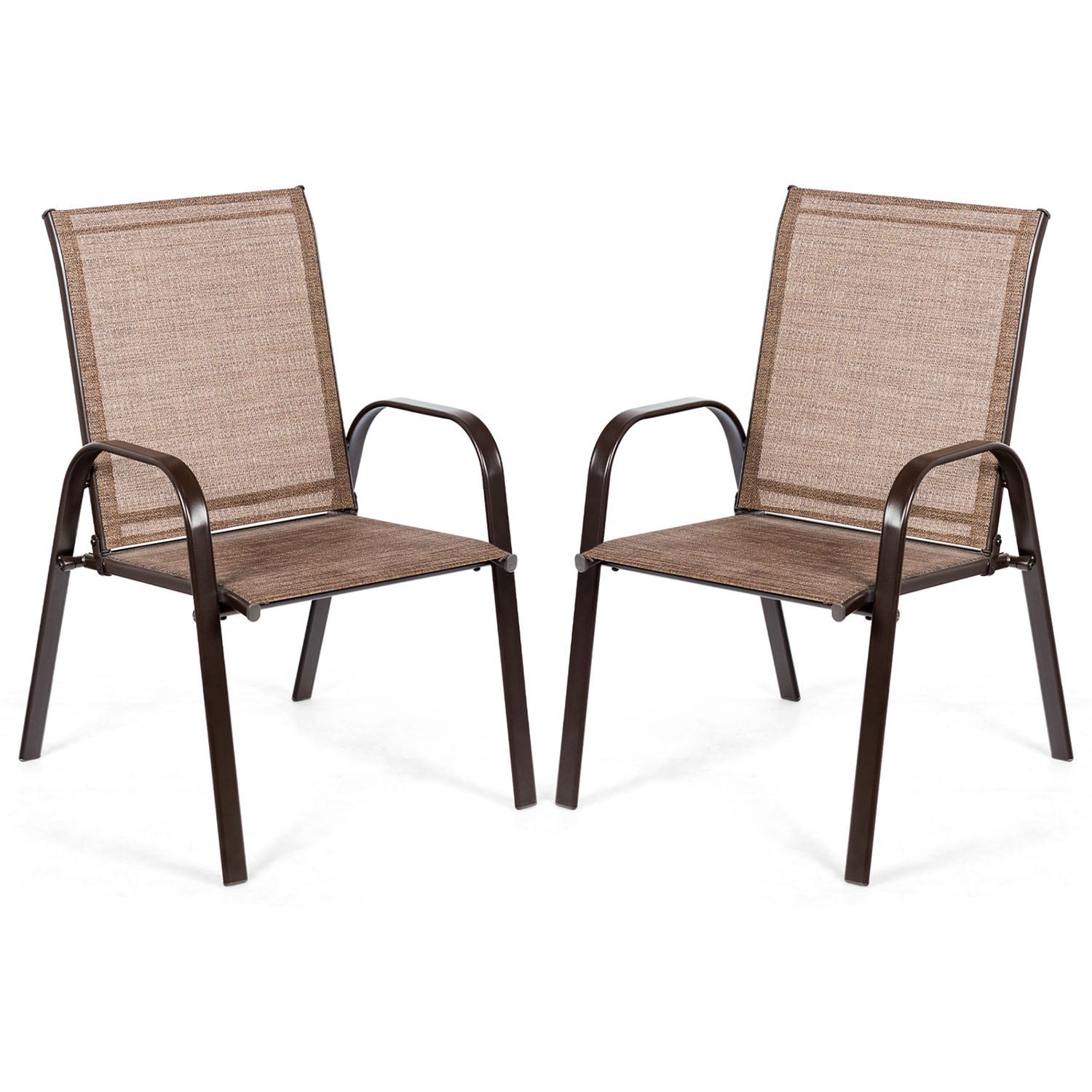 Brown Steel Frame Outdoor Dining Chairs with Armrests, Set of 2