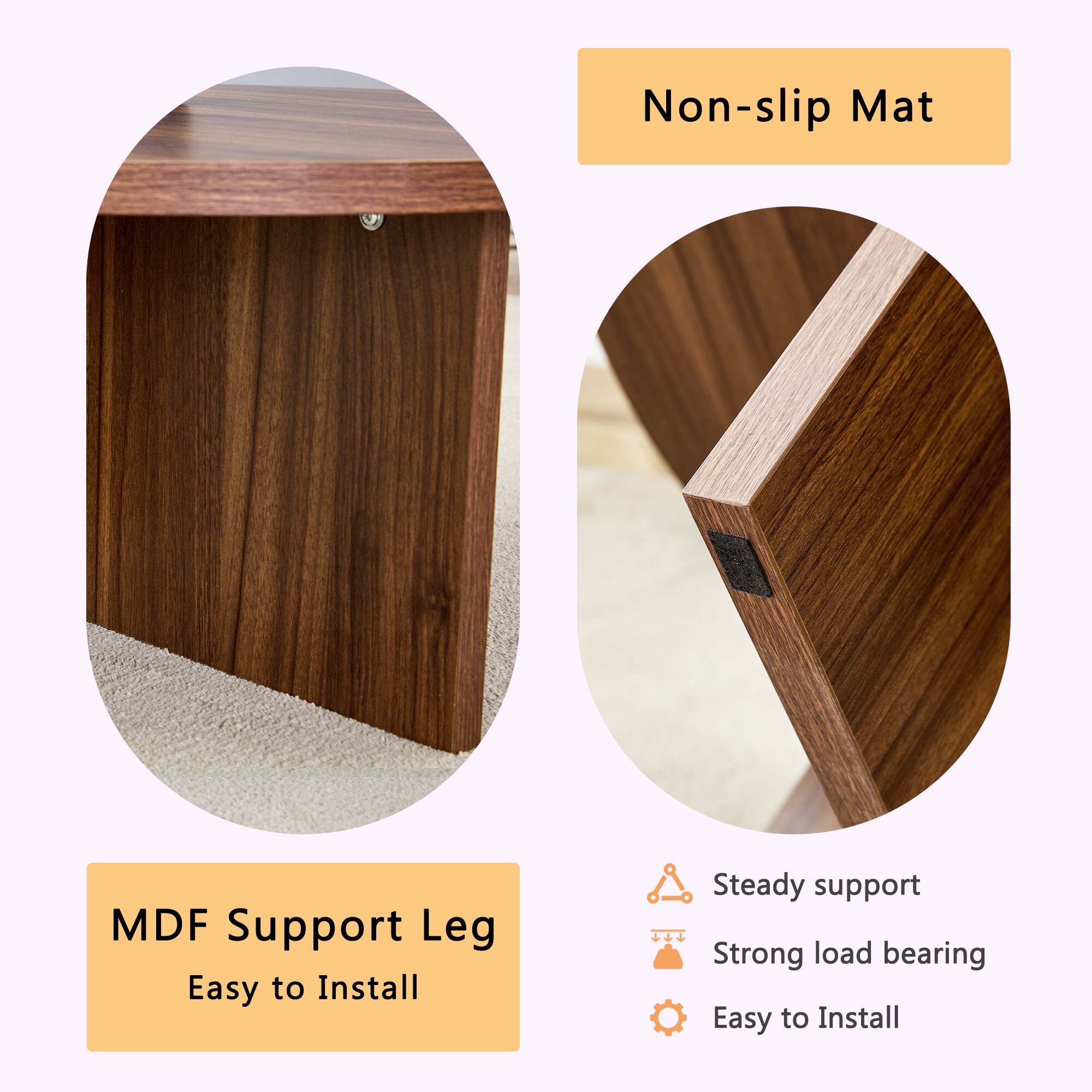 LOVMOR Versatile Walnut-Finished MDF Round Coffee Table for Diverse ...