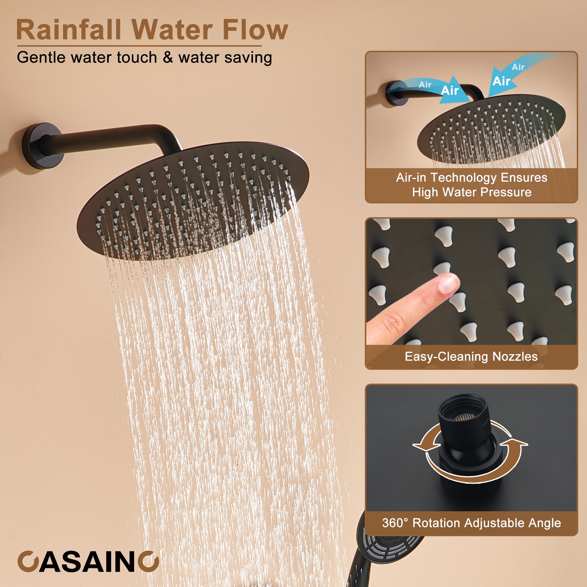 CASAINC CS6216-12MB Showerhead-Bar-Panels - View #6