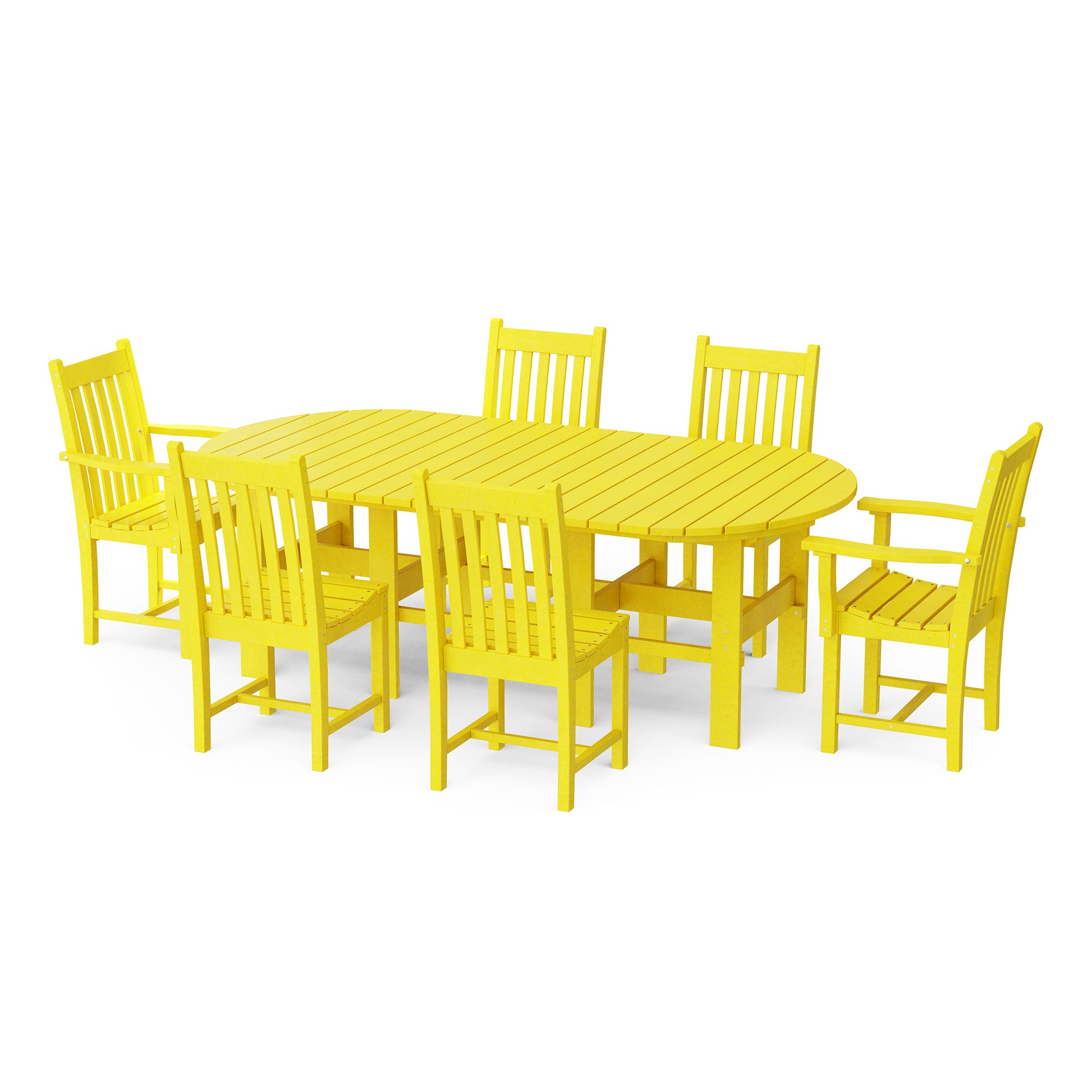 Wildridge LCC-292-LY Classic 44" x 84" 7 -Piece Lemon Yellow Patio Dining Set Plastic Oval Table with 6 Stationary Chairs