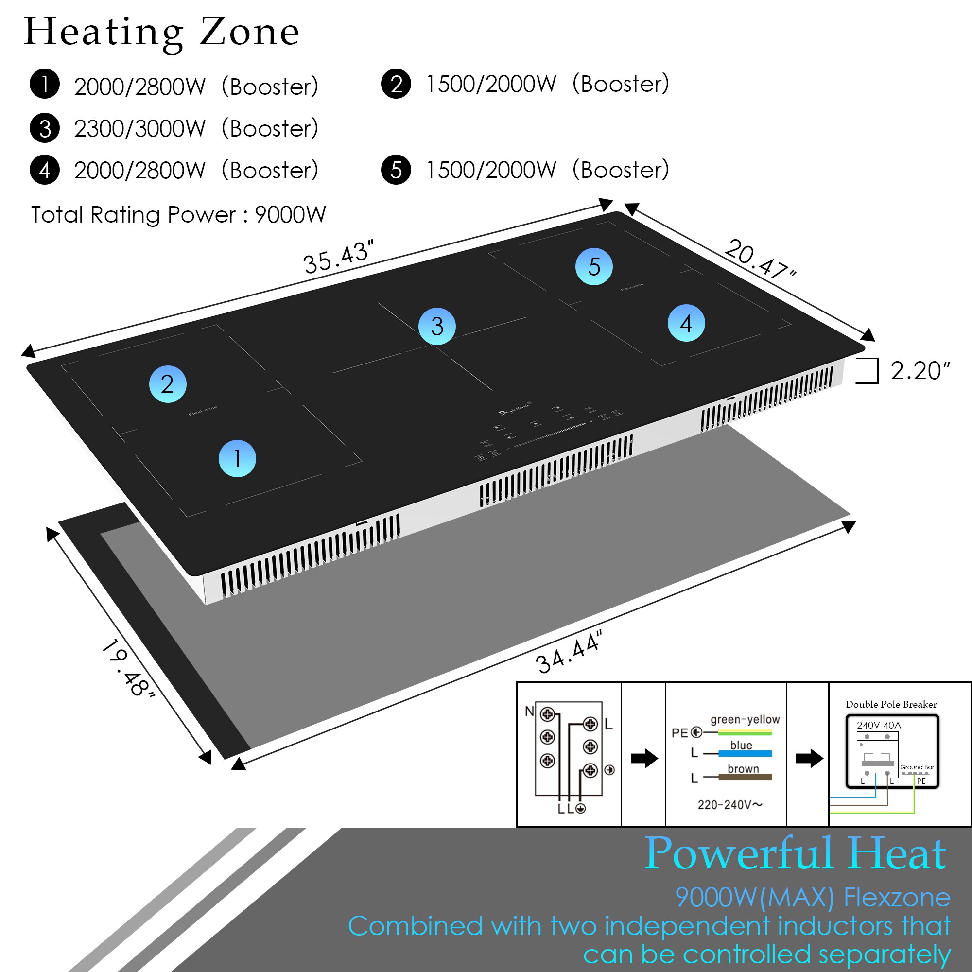 2800W Portable two burner induction cooker with a removable