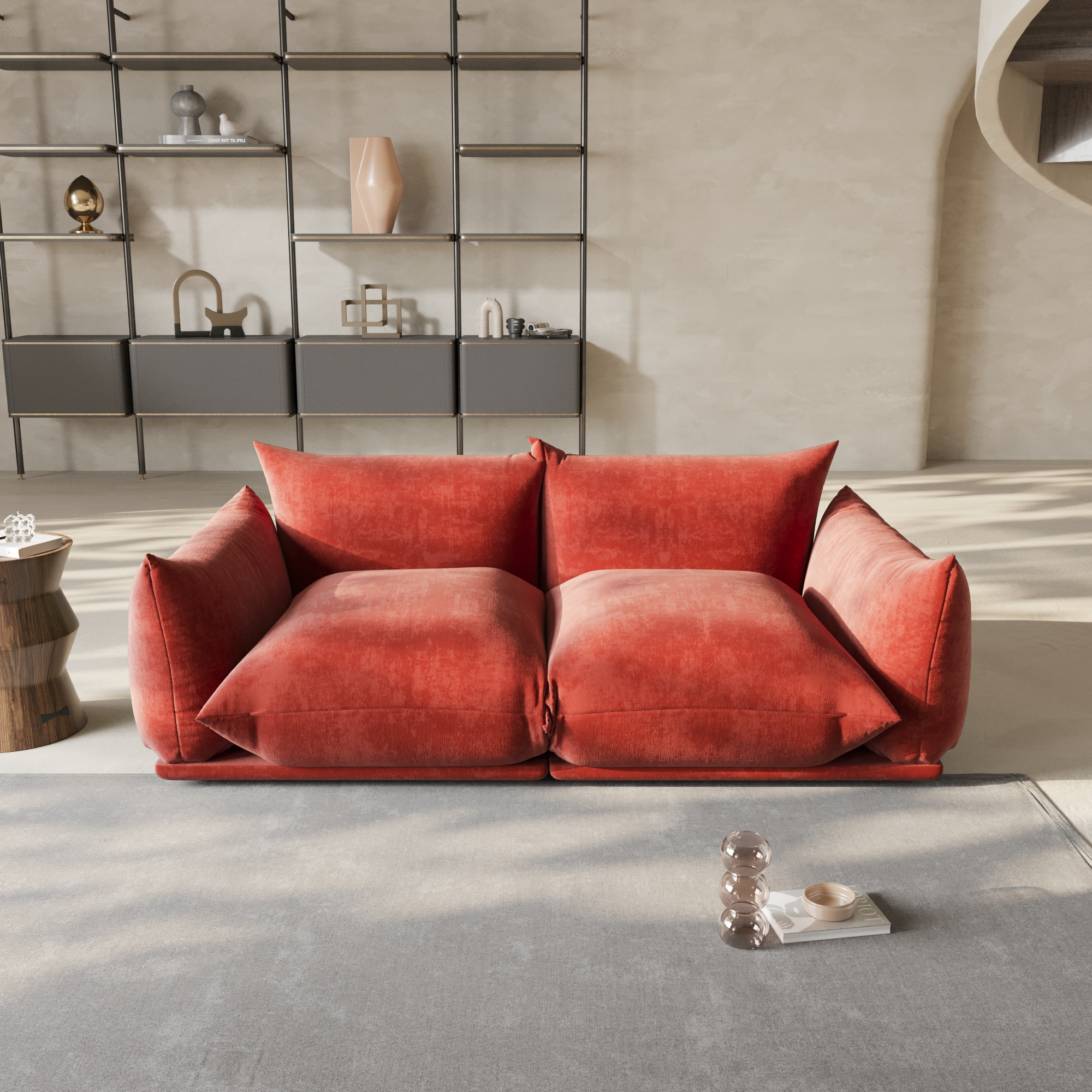 BuotiqHom DH-A-119OR-S2 77-in Modern Orange Chenille 2 -seater Loveseat